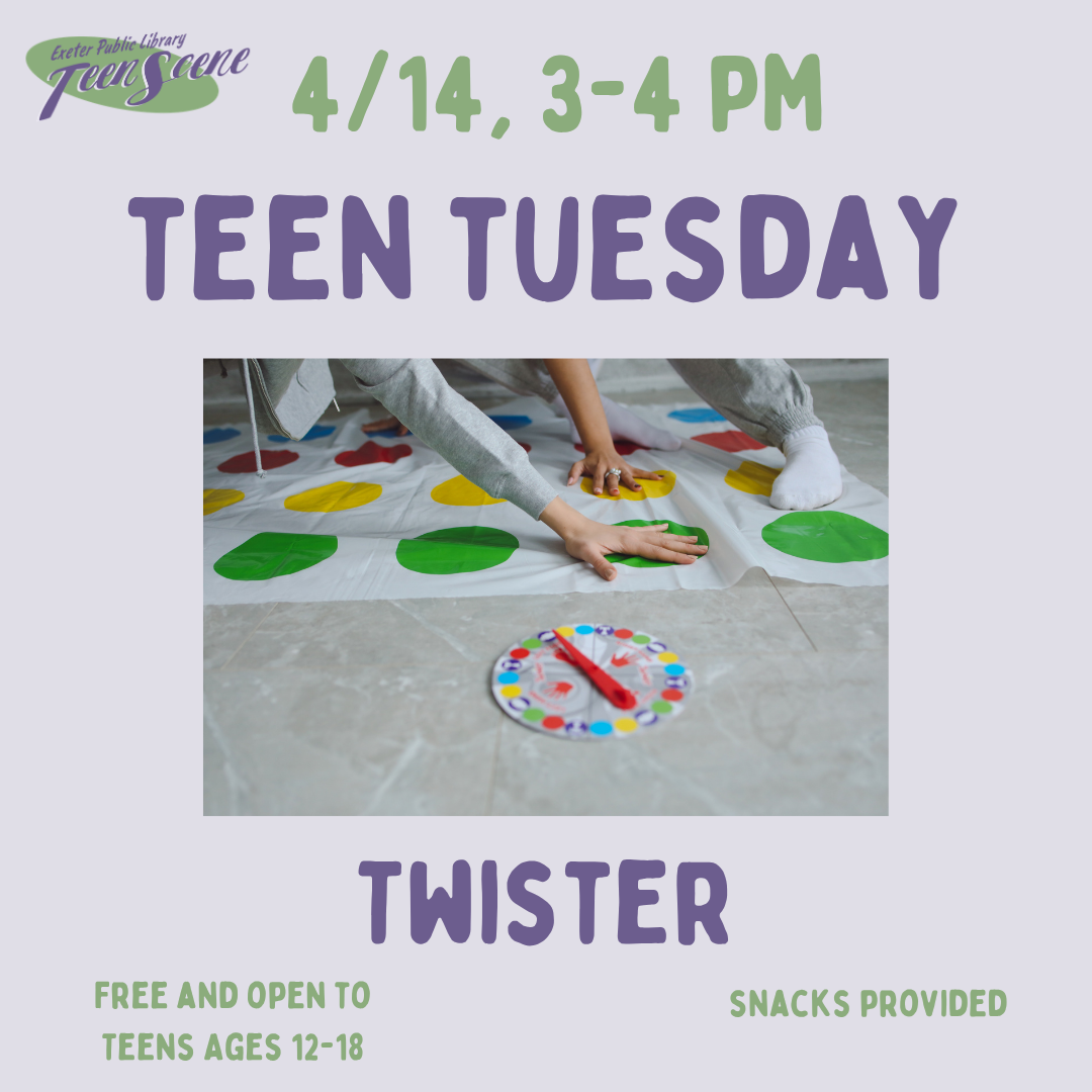 Teen Tuesday: Twister on Tuesday, April 14 at 3 PM.