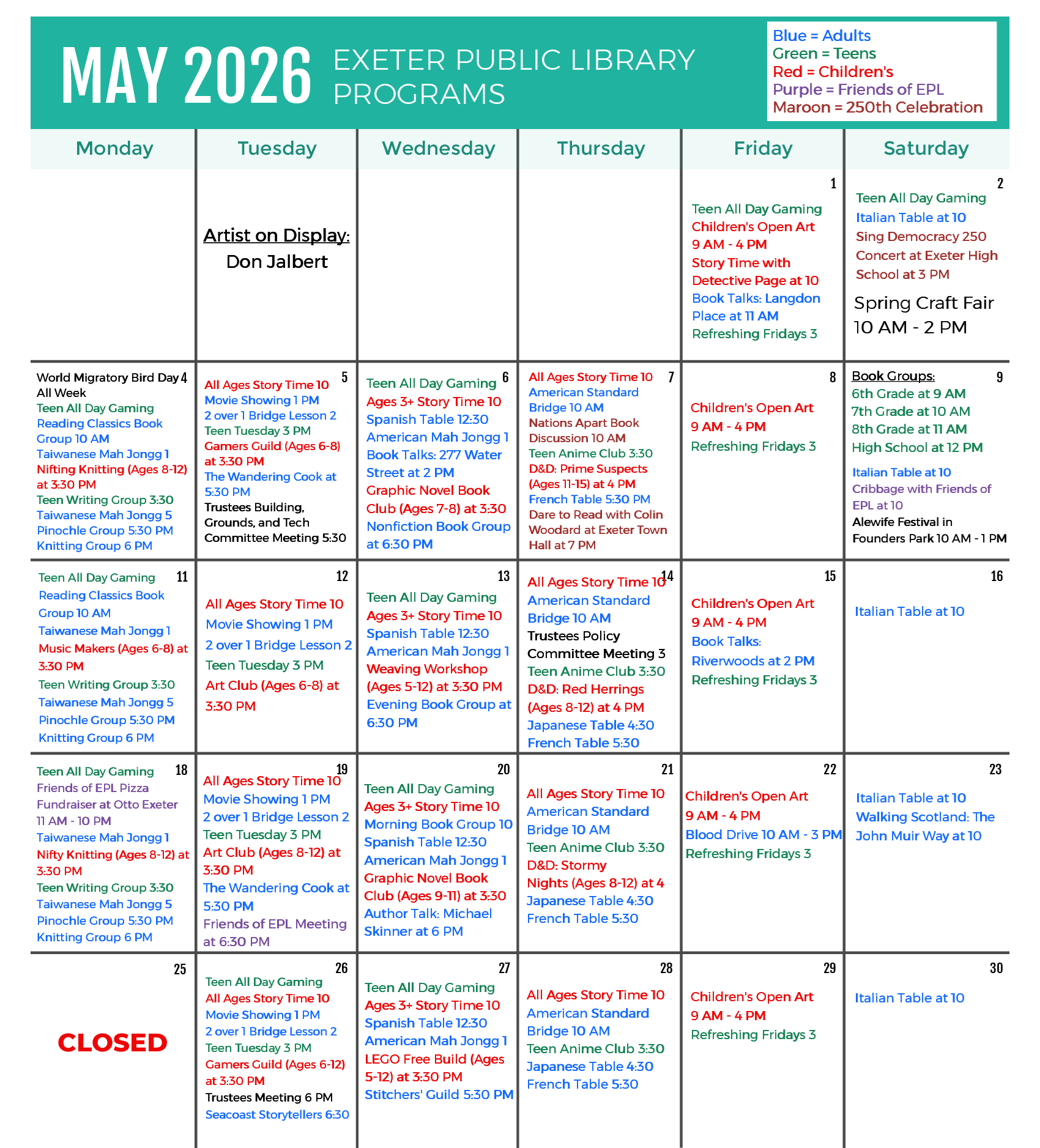 May 2026 Programs Calendar
