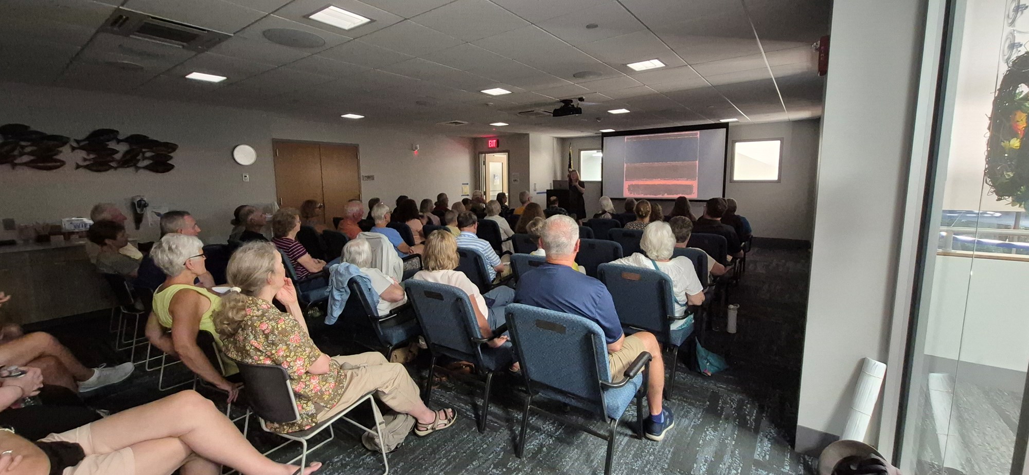 Jane Oneail presenting in the Meeting Room of the library.