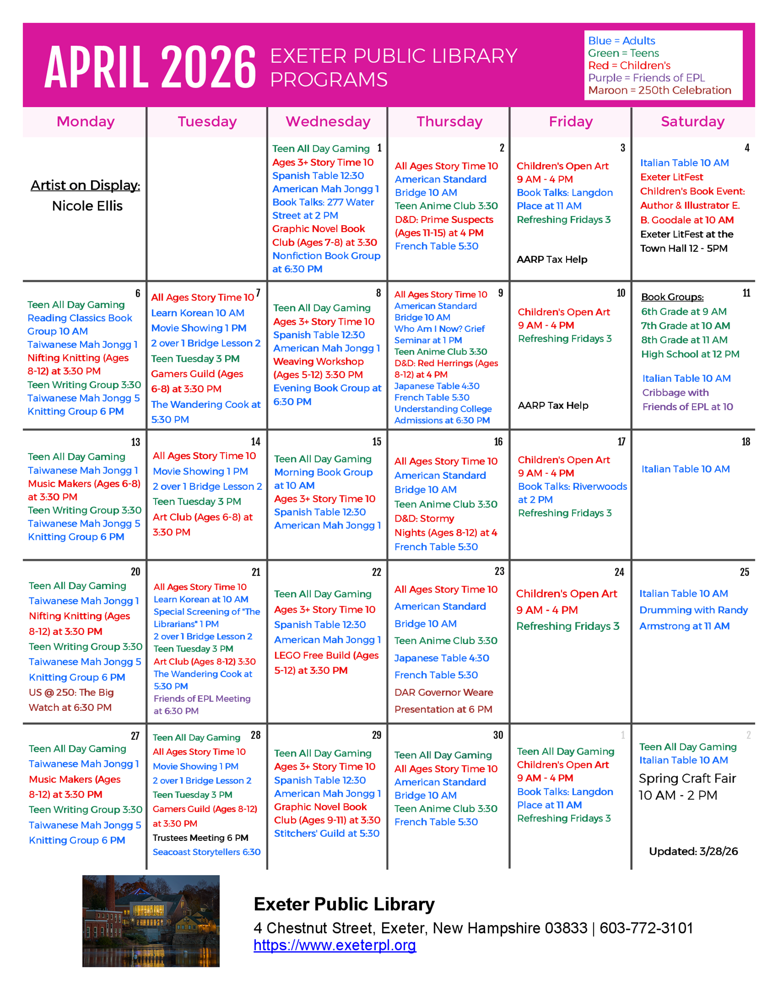 April 2026 Programs Calendar