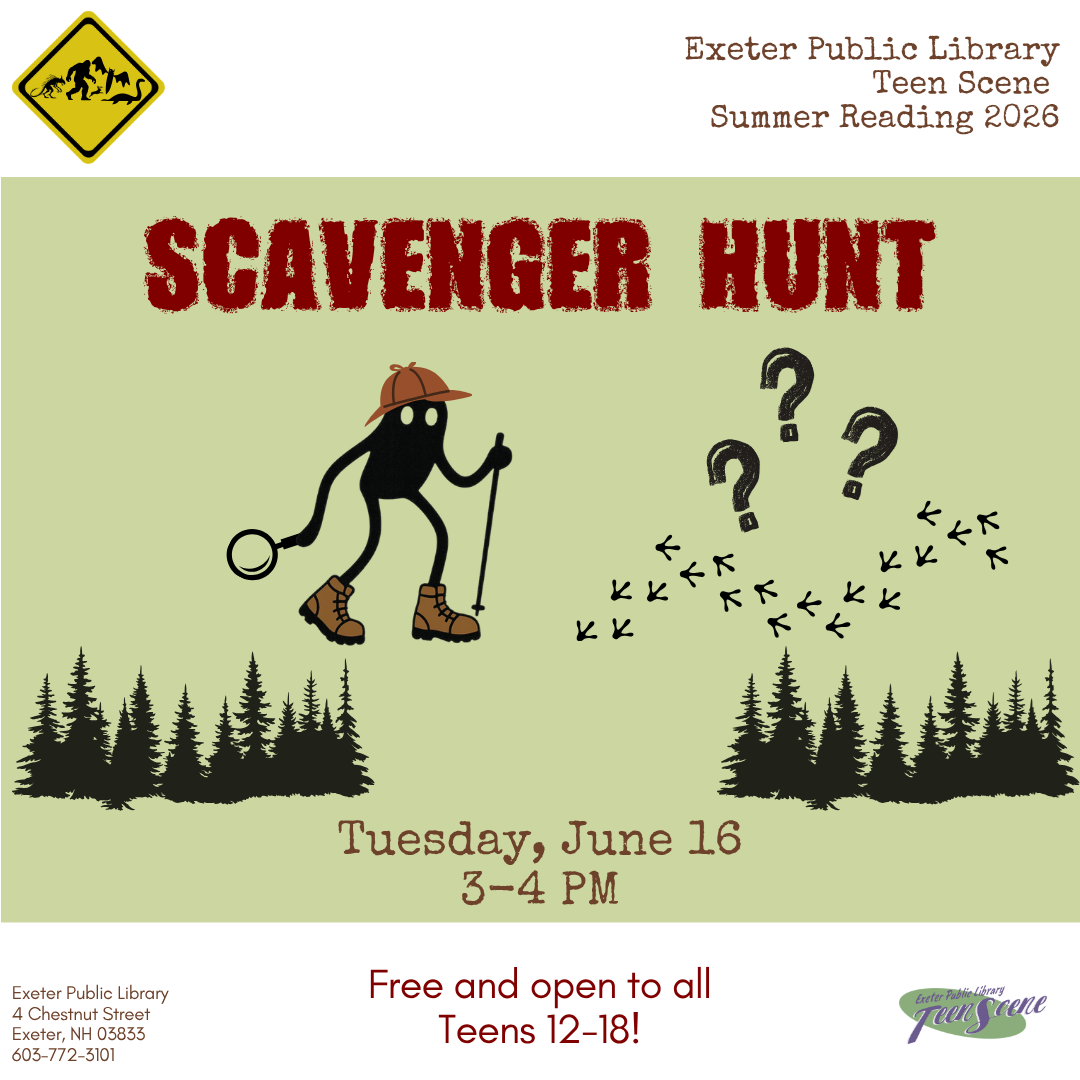 Teen Tuesday: Cryptid Scavenger Hunt on Tuesday, June 16 from 3 - 4 PM.