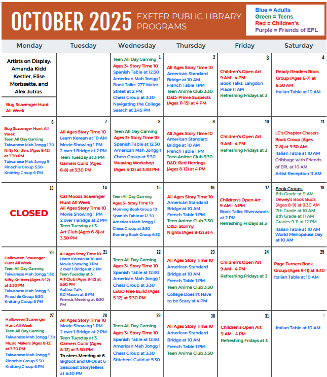 October Programs Calendar