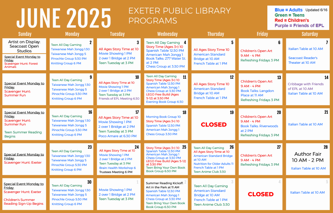 June 2025 Programs Calendar