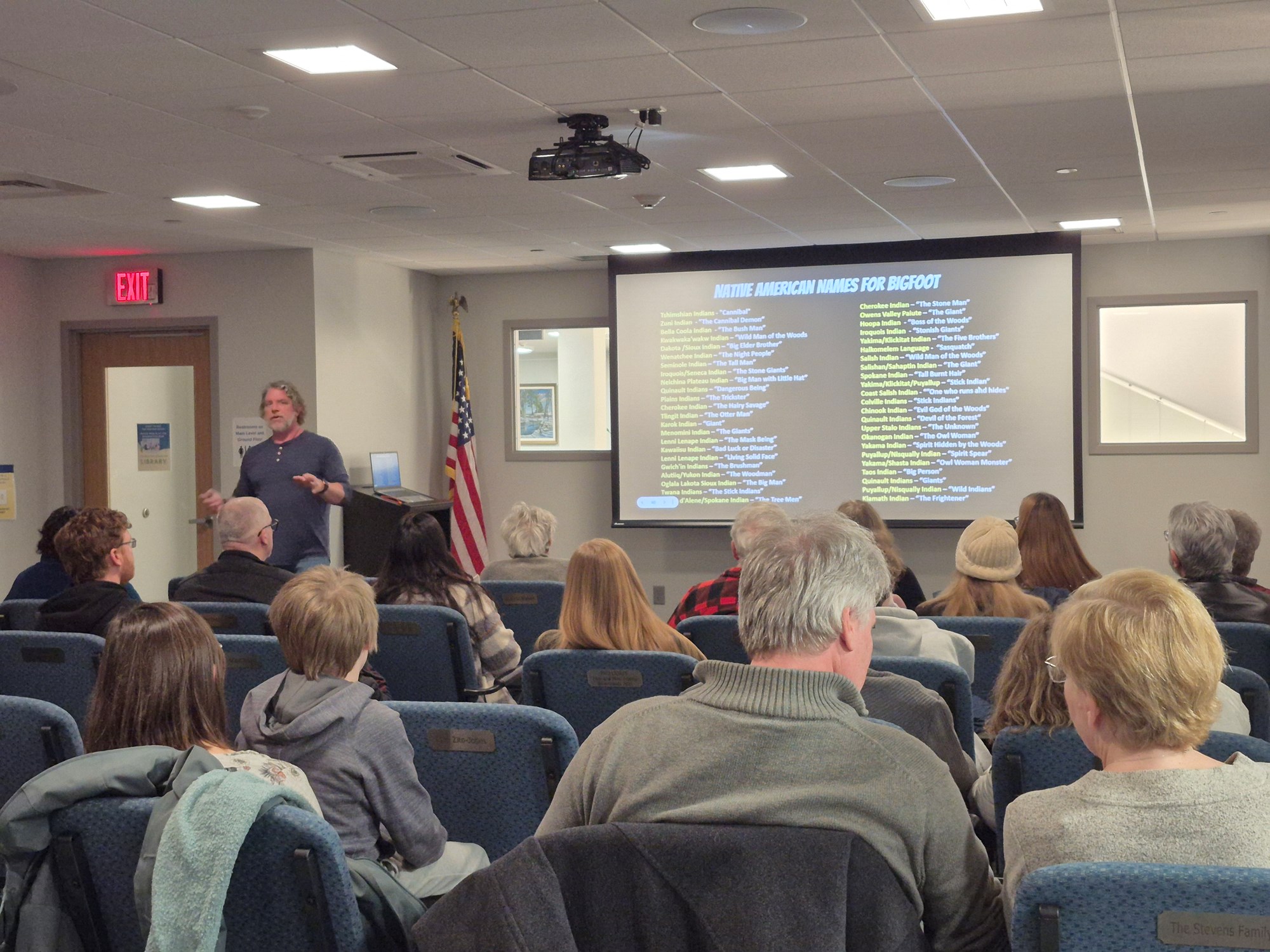 Ronny LeBlanc presenting in the Meeting Room of the library.