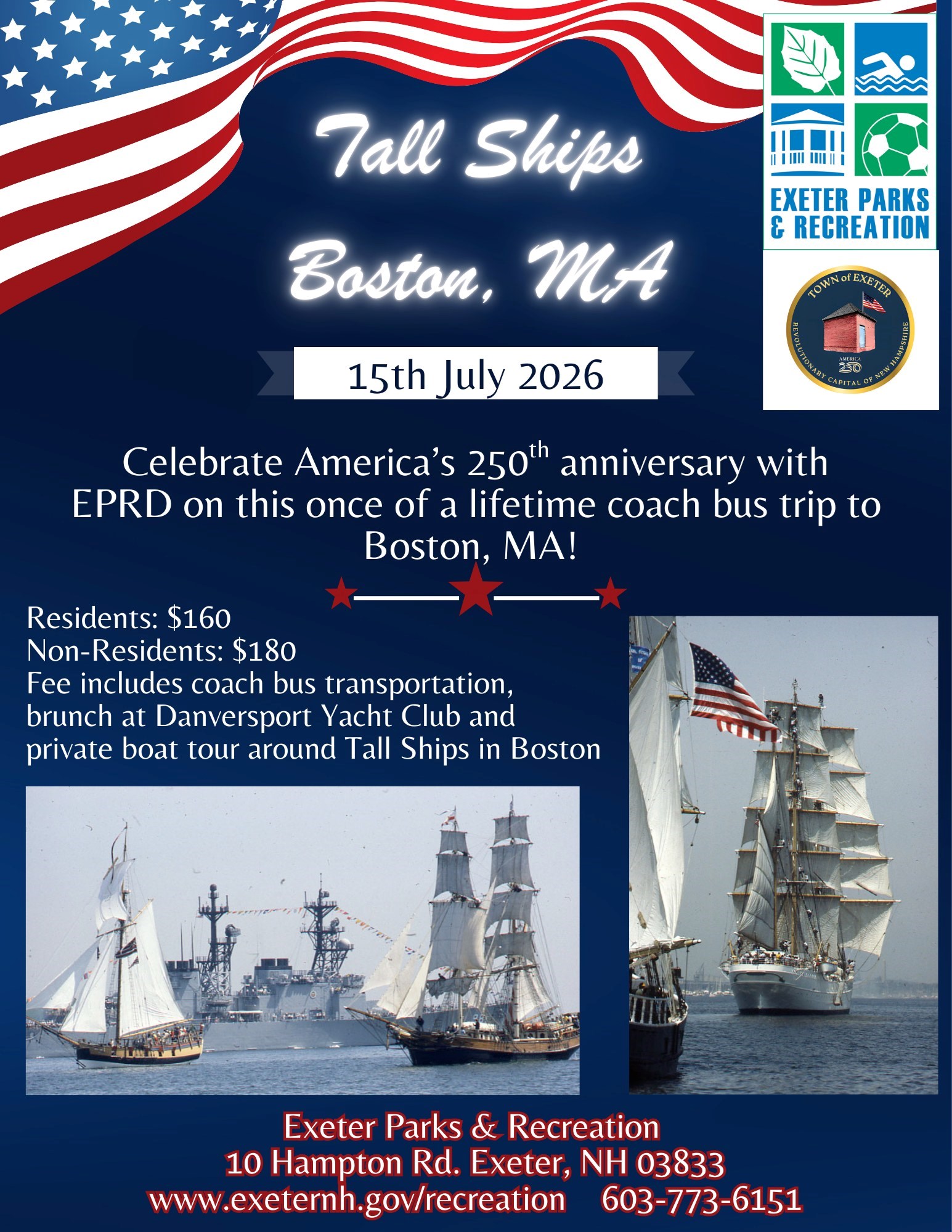 Tall Ships in Boston, MA with Exeter Parks & Rec on Wednesday, July 15.