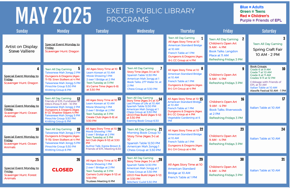 May 2025 Programs Calendar