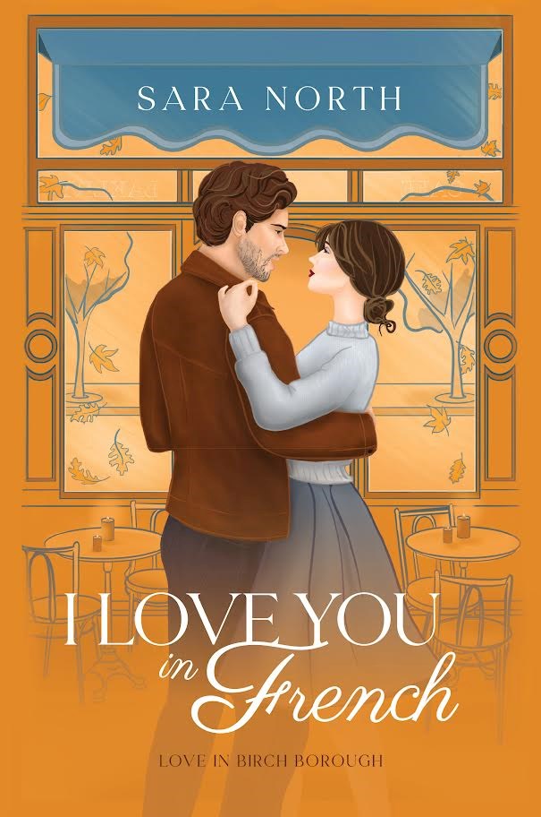 orange book cover of a couple holding each other. The title is "I Love You in French"