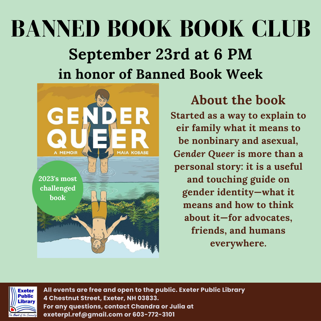 Banned Book Book Club on Monday, September 23 at 6 PM Banned Book Book Club on Monday, September 23 at 6 PM