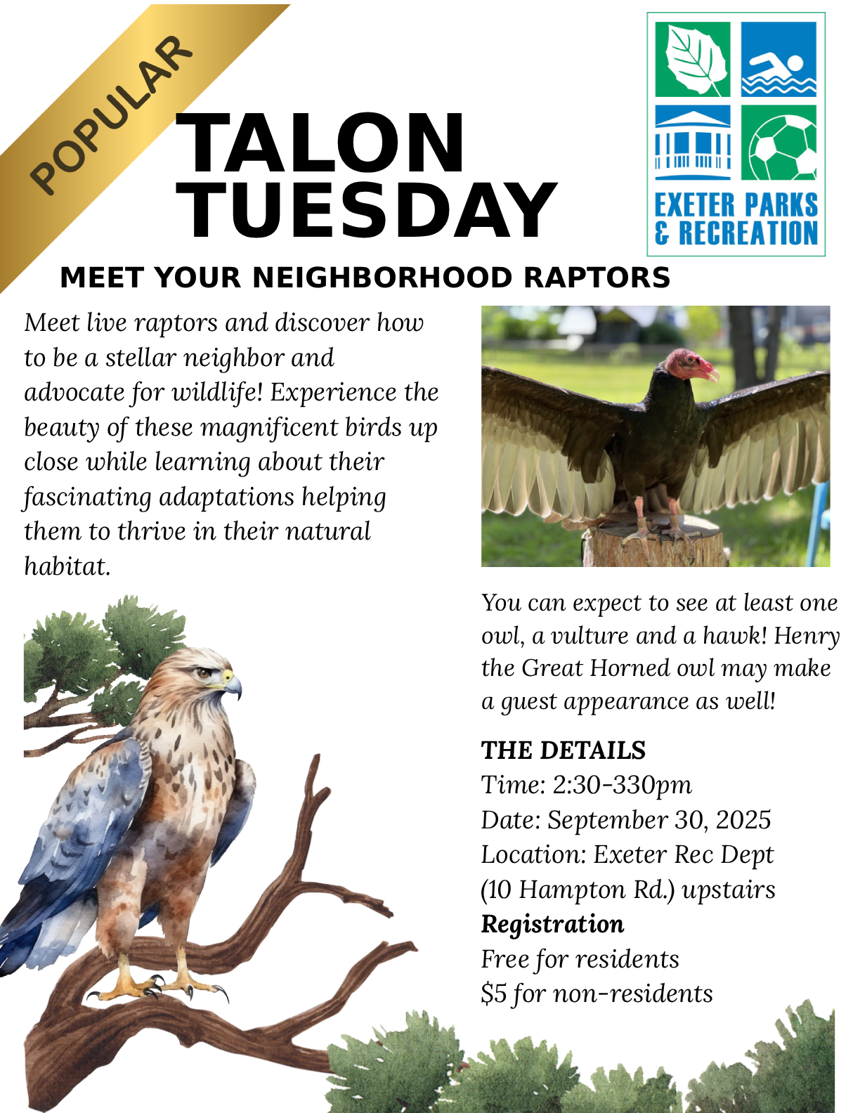 Talon Tuesday on Tuesday, September 30 at 2:30 PM.