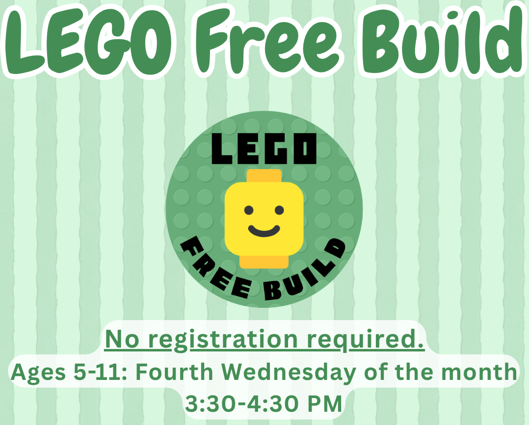 LEGO Free Build (Ages 5-11) will meet on Wednesday, October 28 from 3:30 - 4:30 PM.
