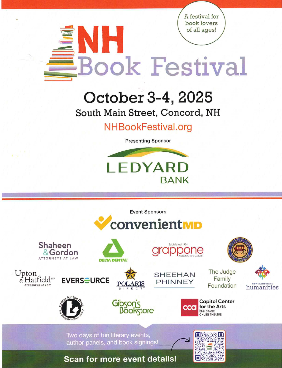 NH Book Festival October 3-4, 2025 on South Main Street, Concord, NH