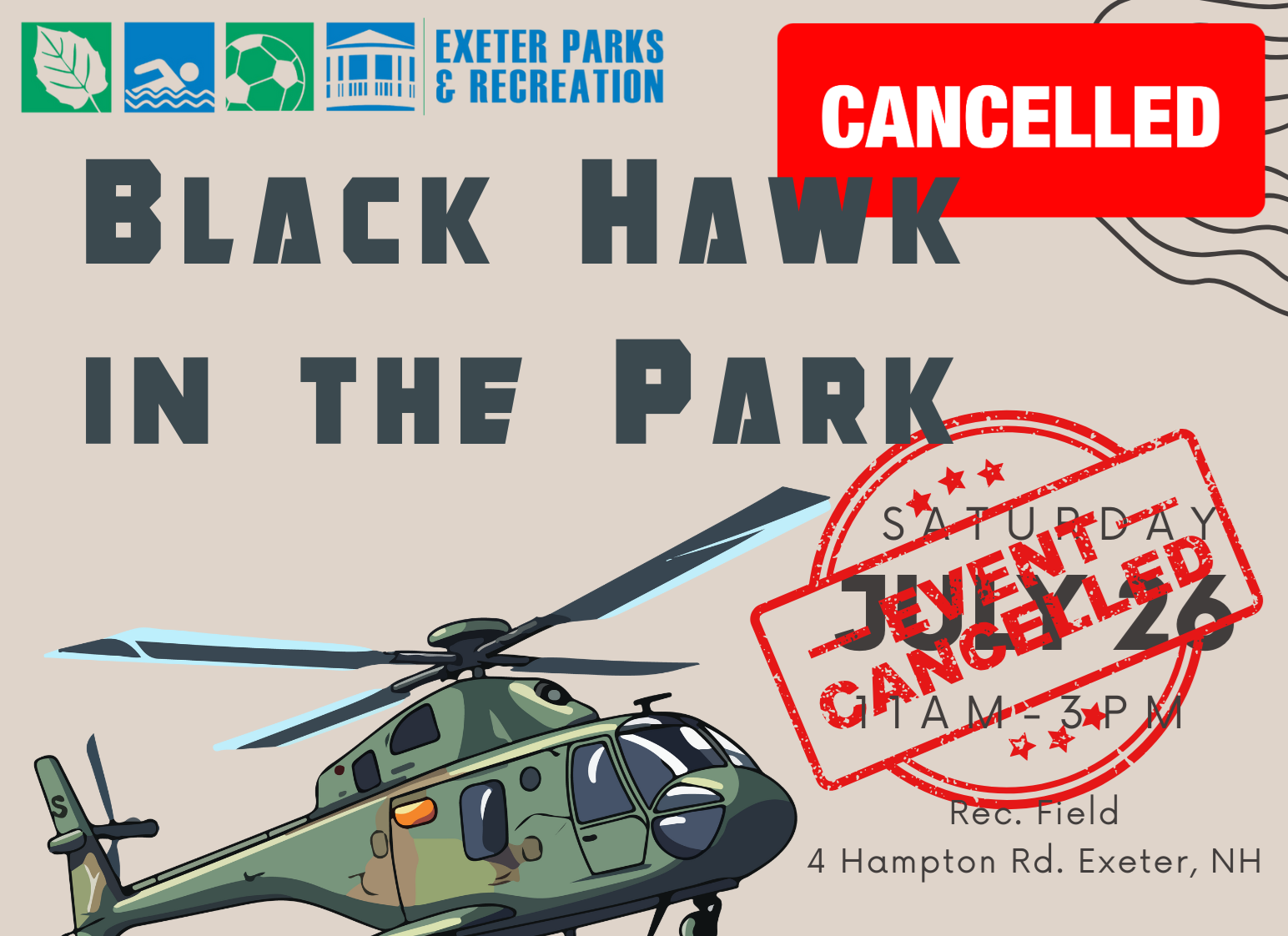 Black Hawk in the Park has been cancelled. Black Hawk in the Park has been cancelled.