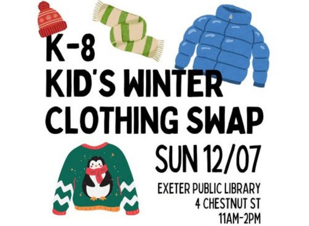 K-8 Kid's Winter Clothing Swap on Sunday, December 7 from 11 AM - 2 PM.