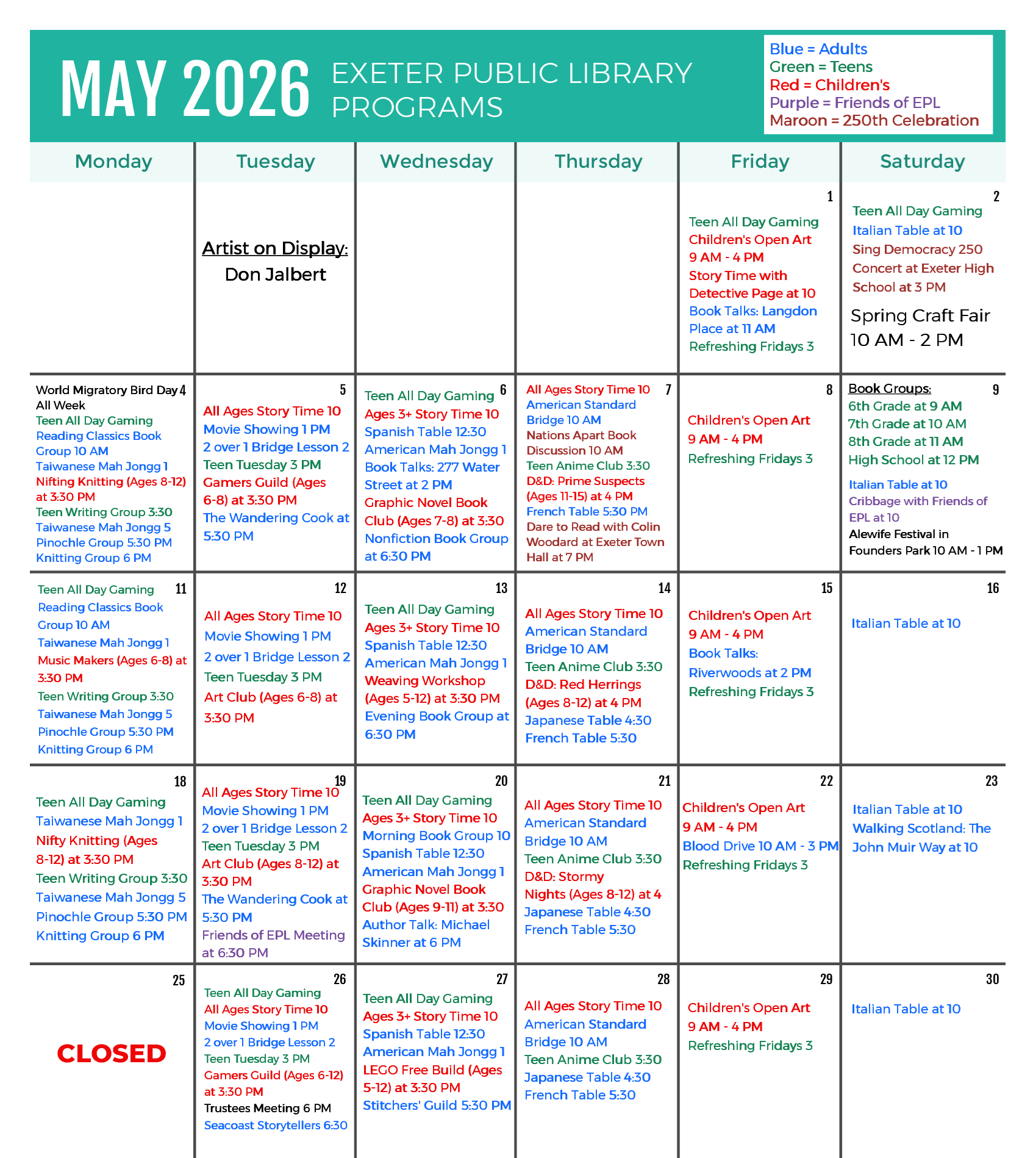 May 2026 Programs Calendar