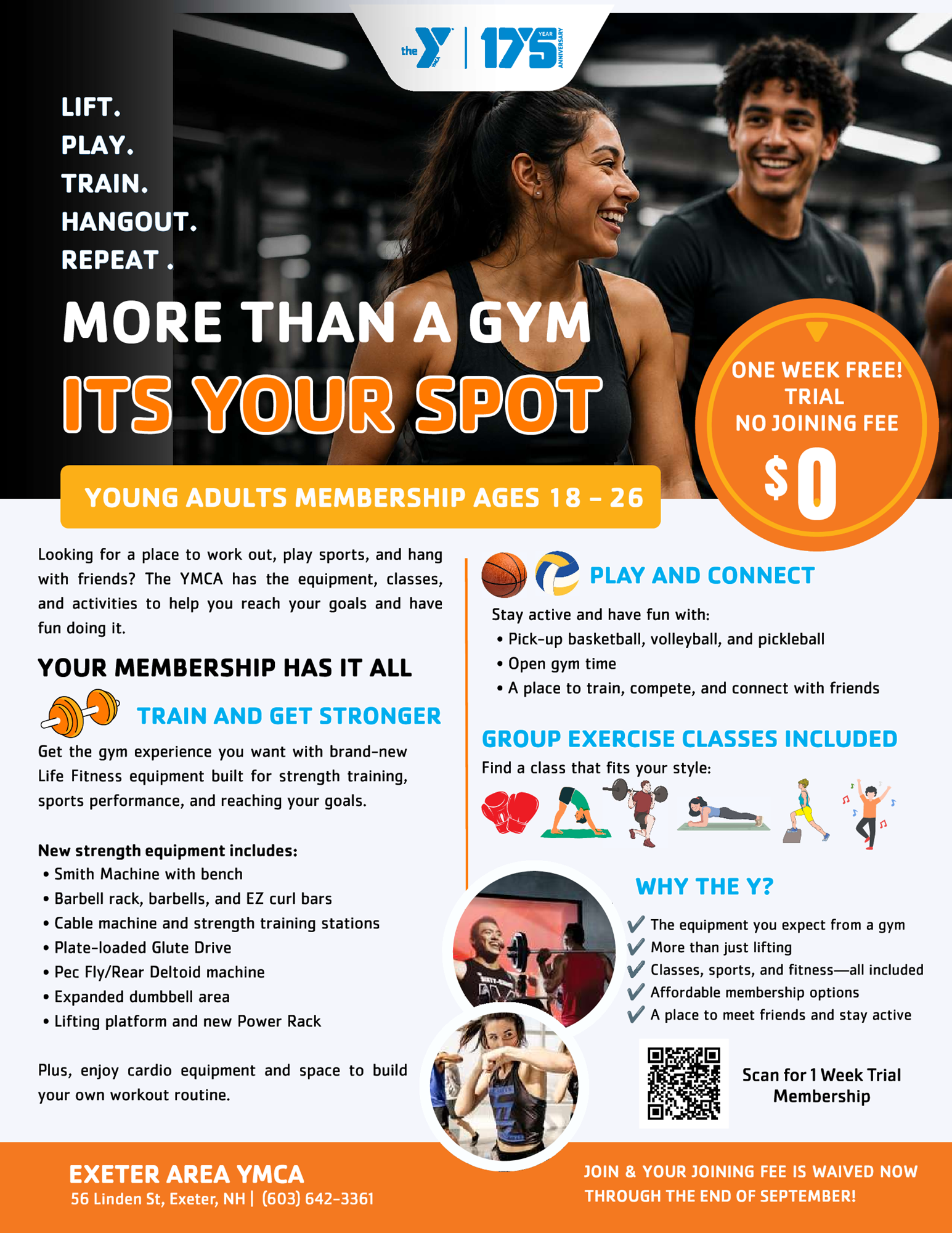Young Adults Membership at the YMCA for ages 18 - 26. One week free trial! No joining fee! 