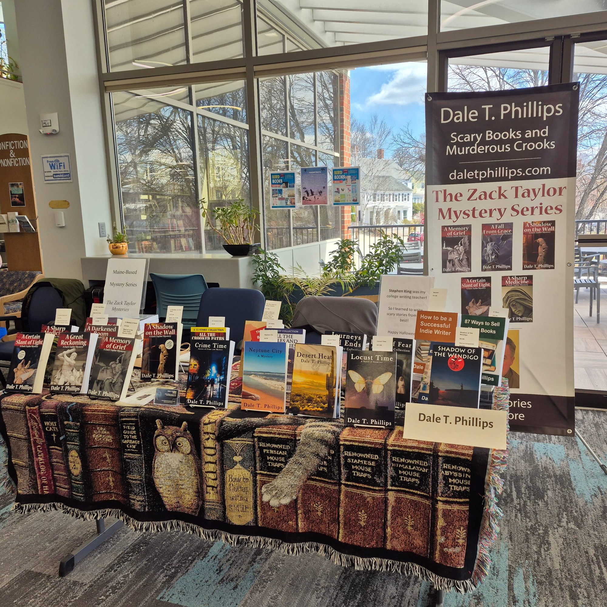 Dale T. Phillips's book display on the main floor of the library.