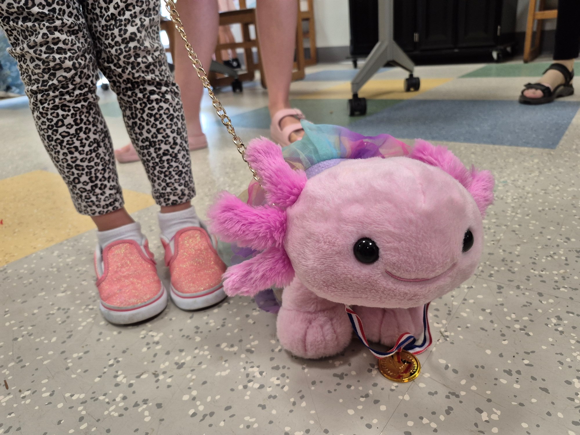 An axolotl stuffed animal at the Stuffed Pet Show.