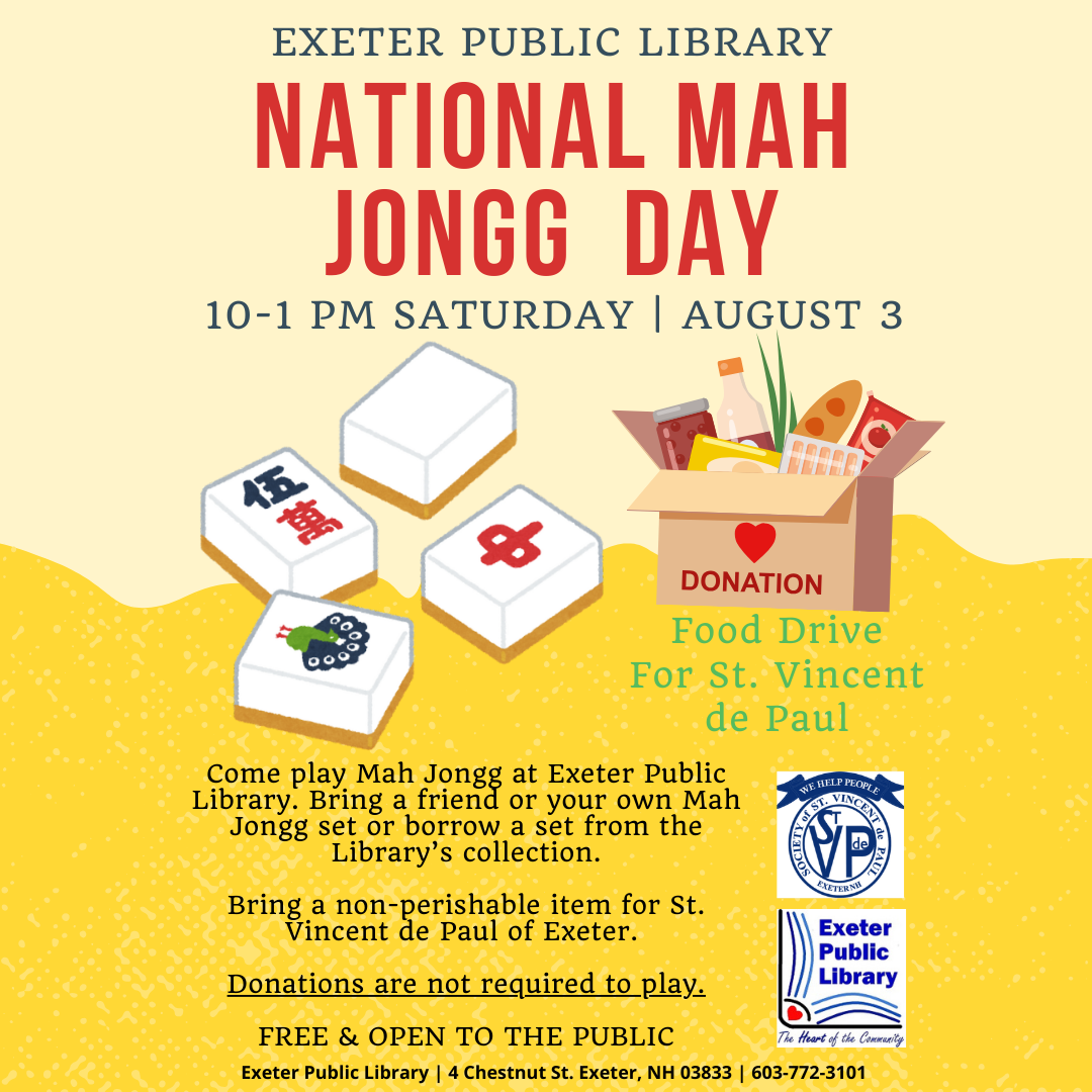 National Mah Jongg Day Food Drive for St. Vincent de Paul of Exeter 10 AM - 1 PM