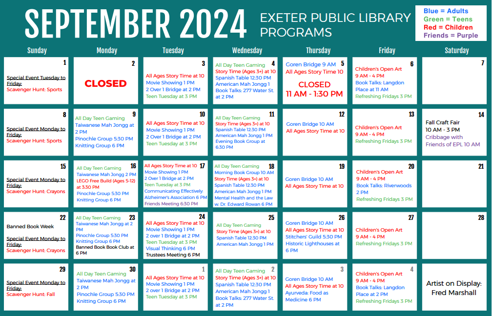 September 2024 Programs Calendar