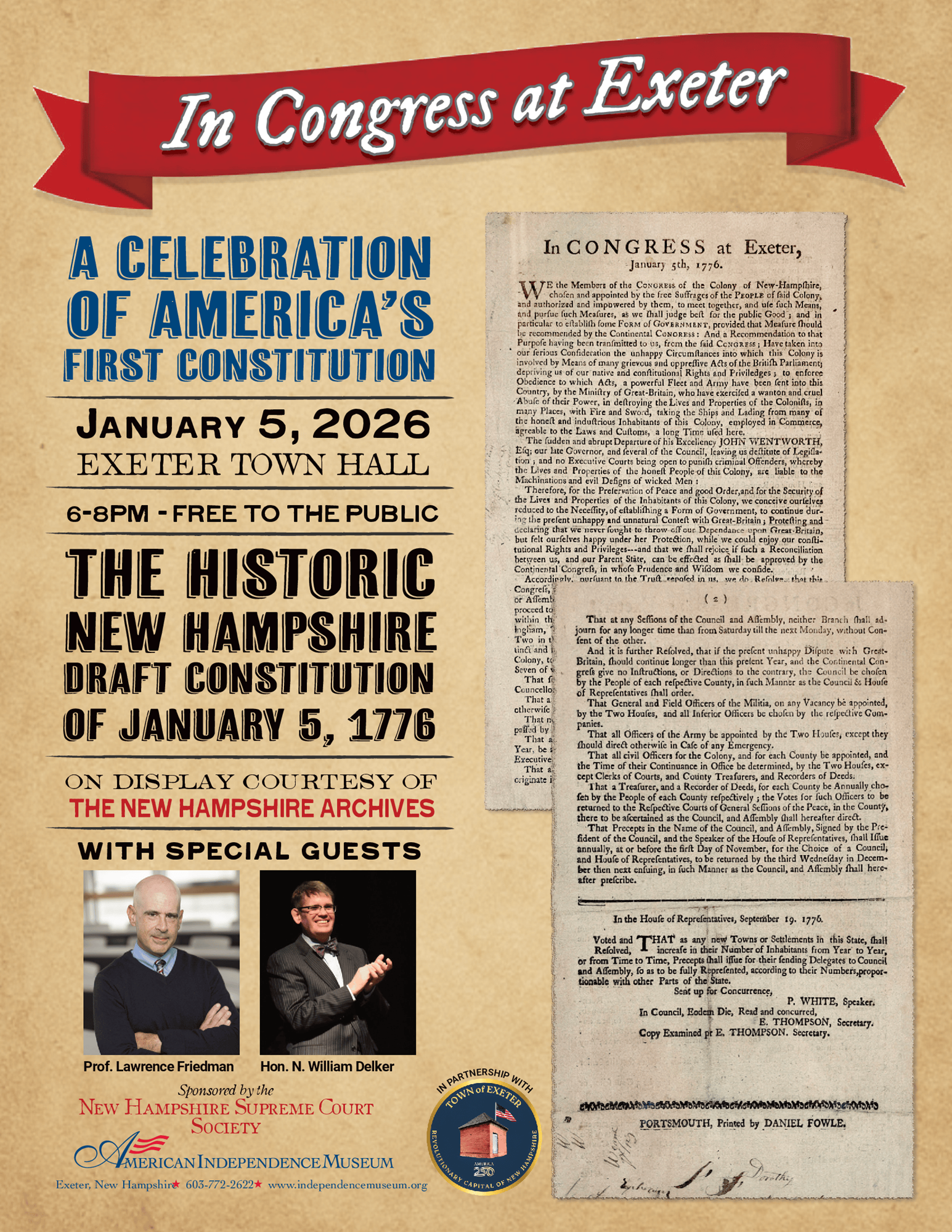 In Congress at Exeter on January 5 from 6 - 8 PM at the Exeter Town Hall