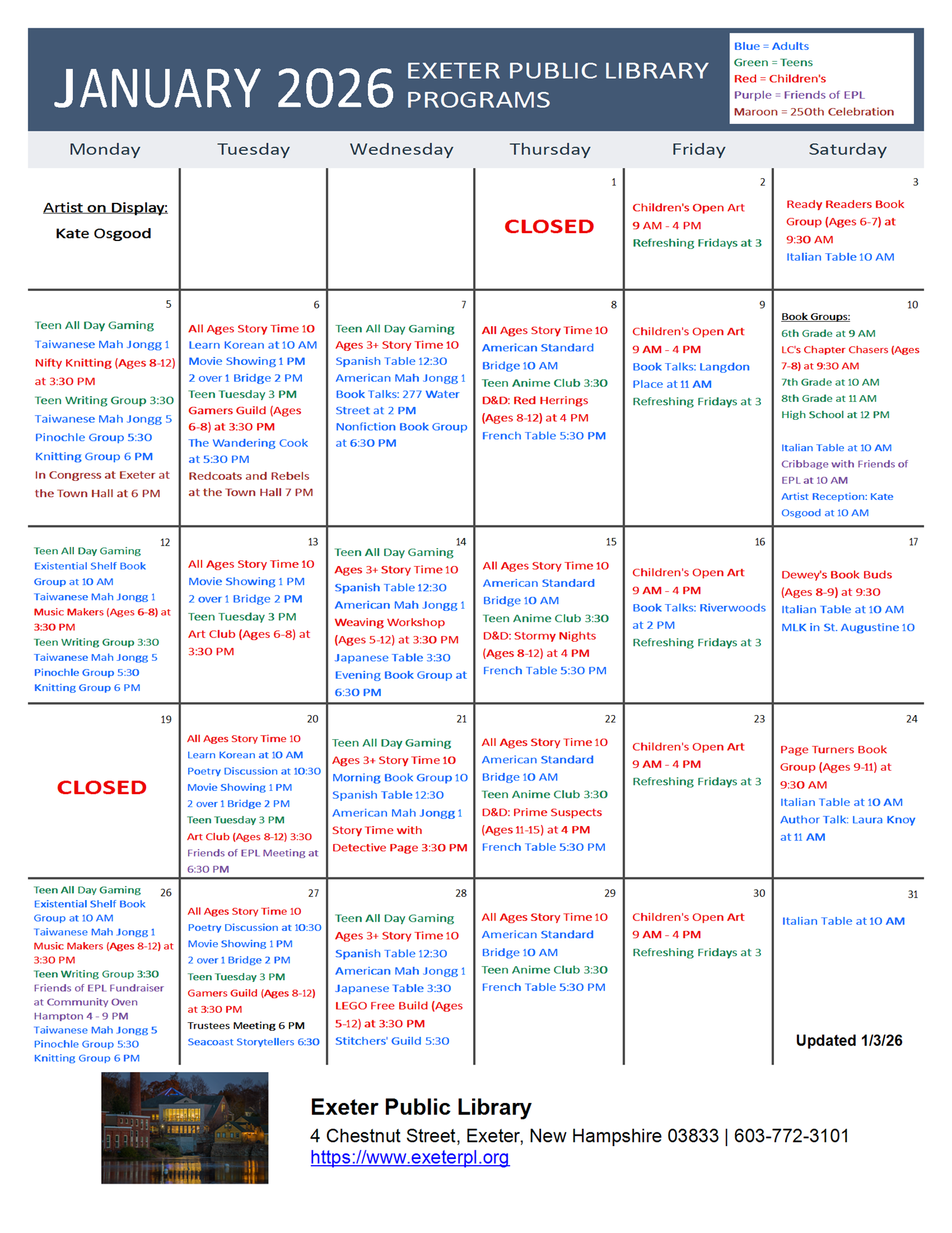 January 2026 Programs Calendar