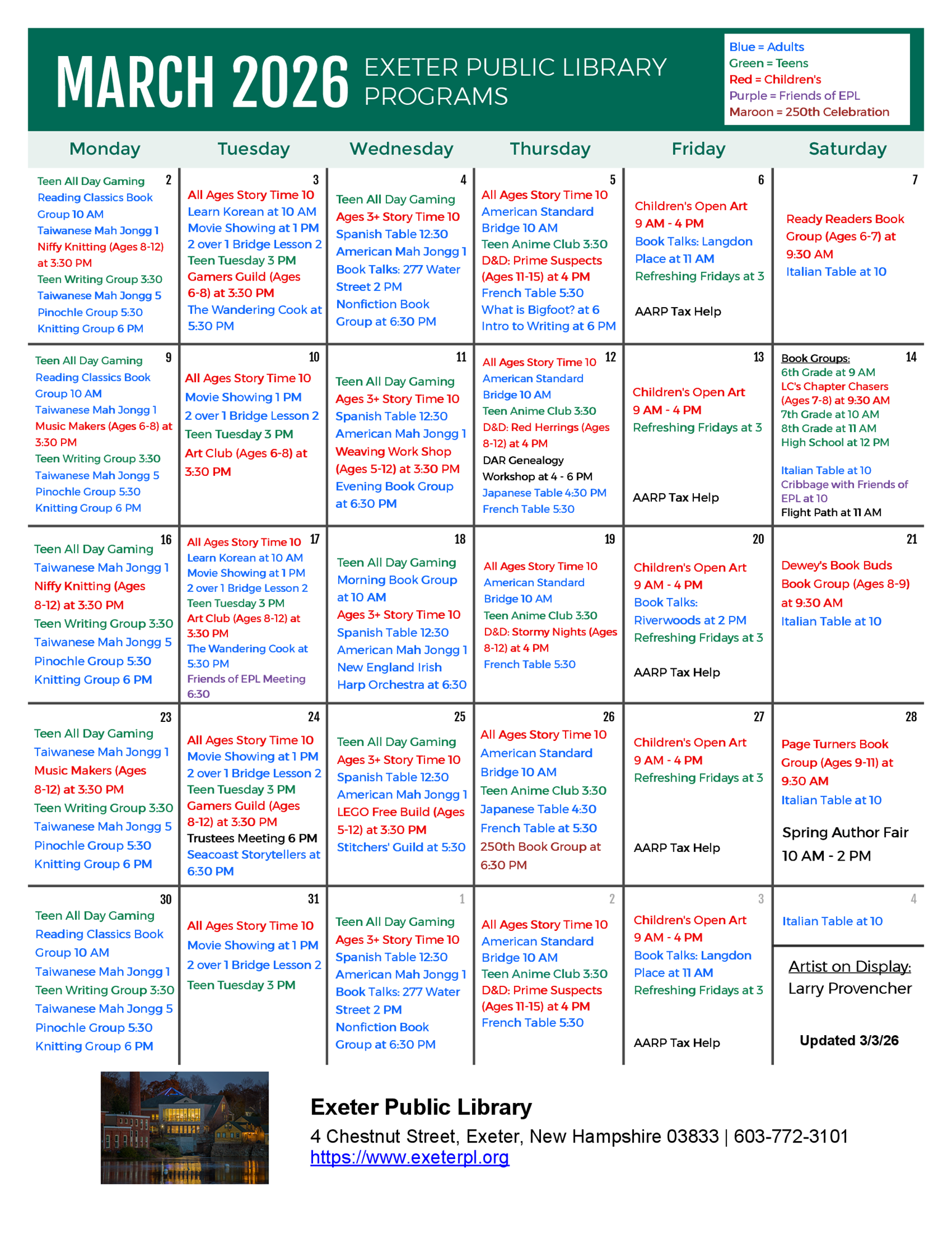 March 2026 Programs Calendar