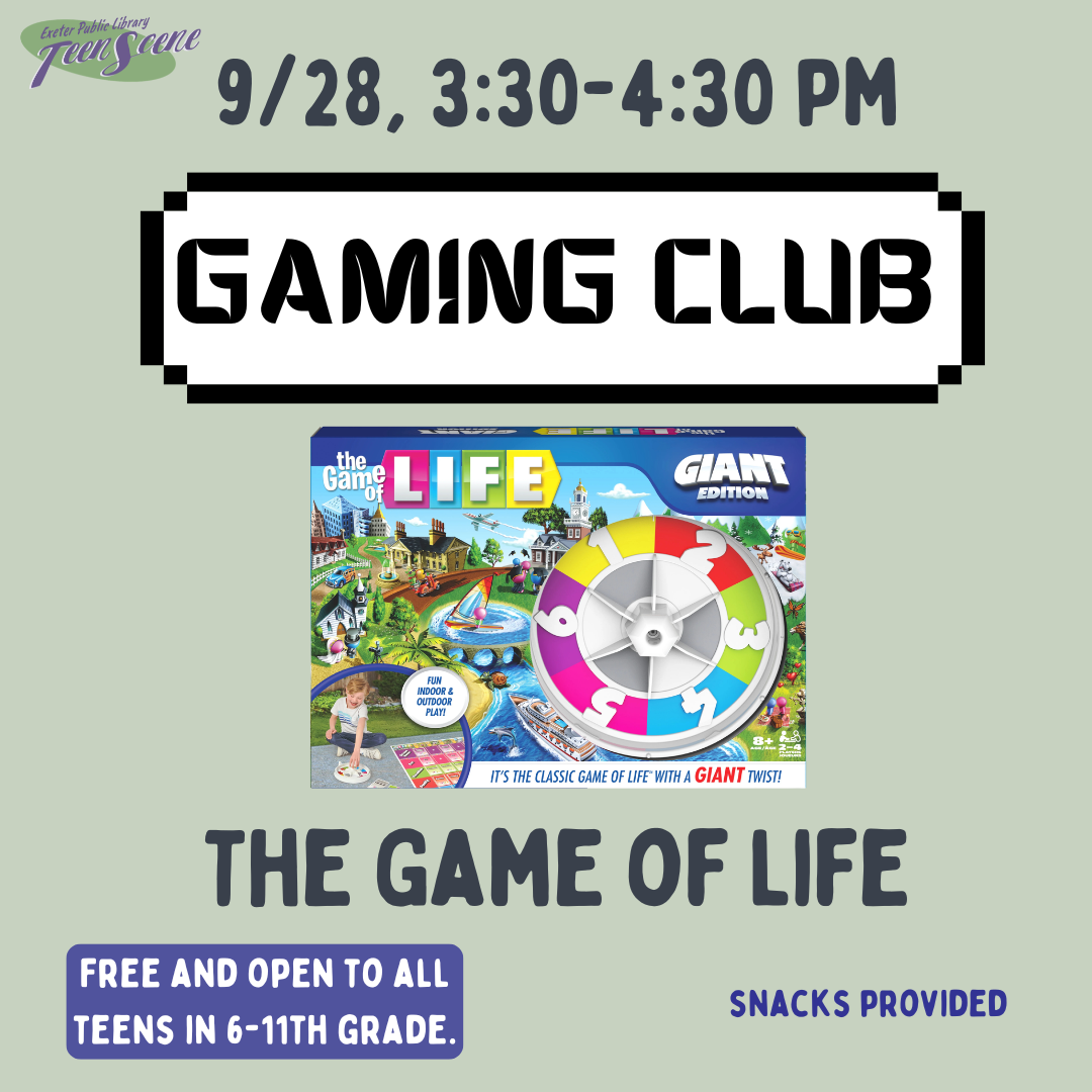 Teen Gaming Club on Monday, September 28 at 3:30 PM: The Game of Life