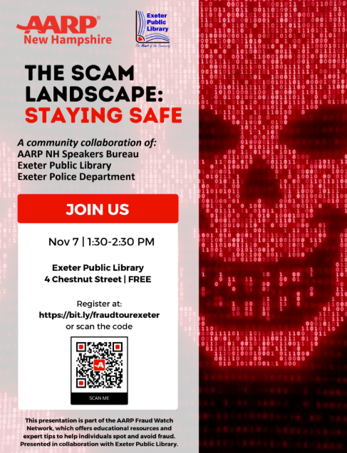 The Scam Landscape: Staying Safe on Friday, November 7 at 1:30 PM. The Scam Landscape: Staying Safe on Friday, November 7 at 1:30 PM.