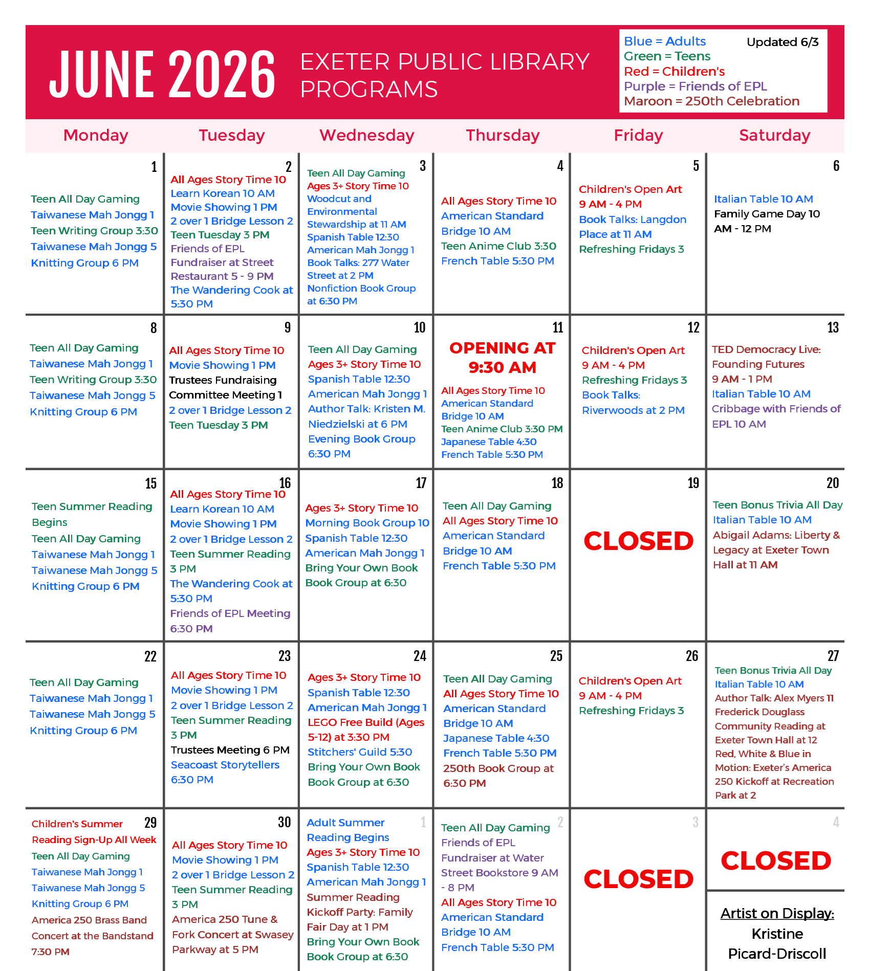 June 2026 Programs Calendar