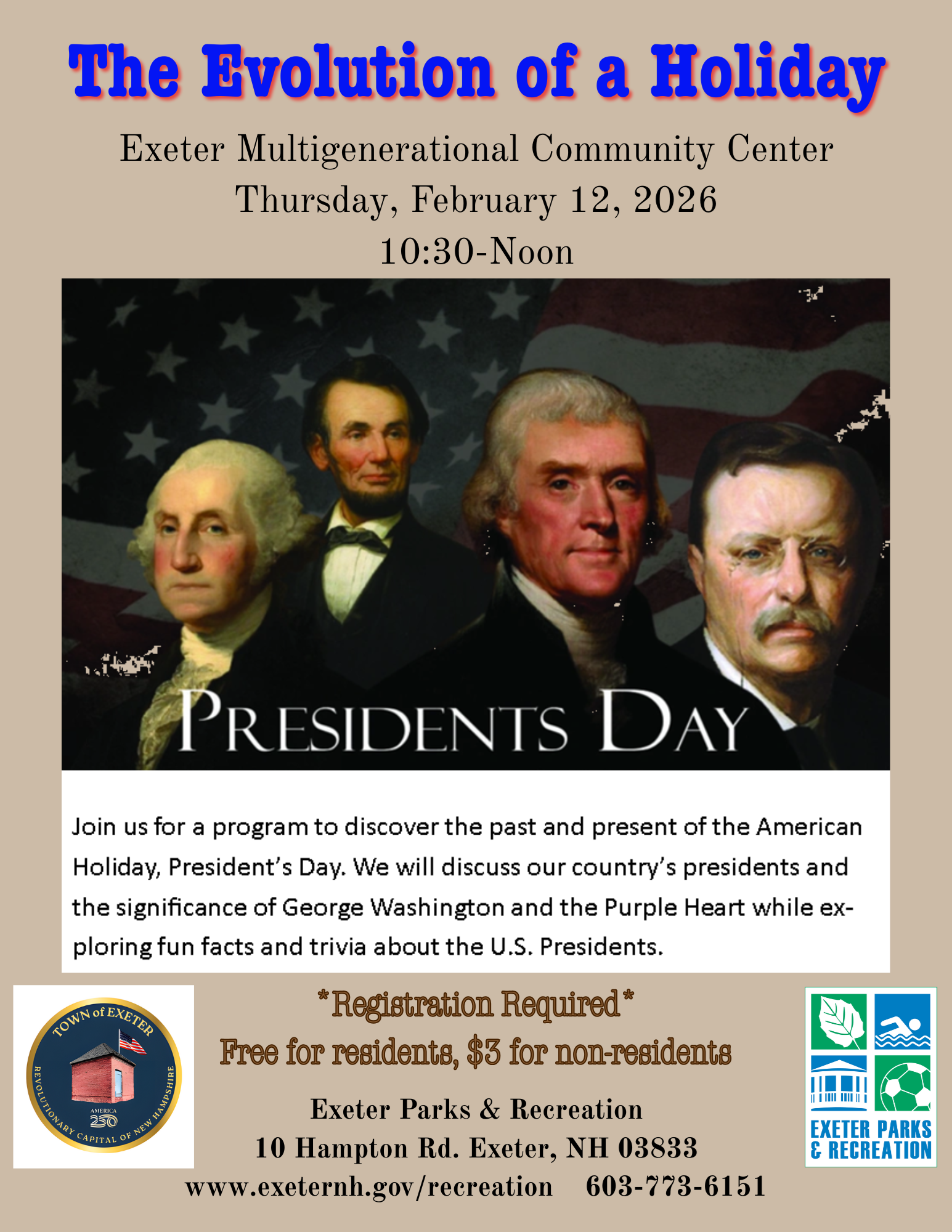 The Evolution of a Holiday at the Exeter Multigenerational Community Center on Thursday, February 12 from 10:30 AM - 12 PM.