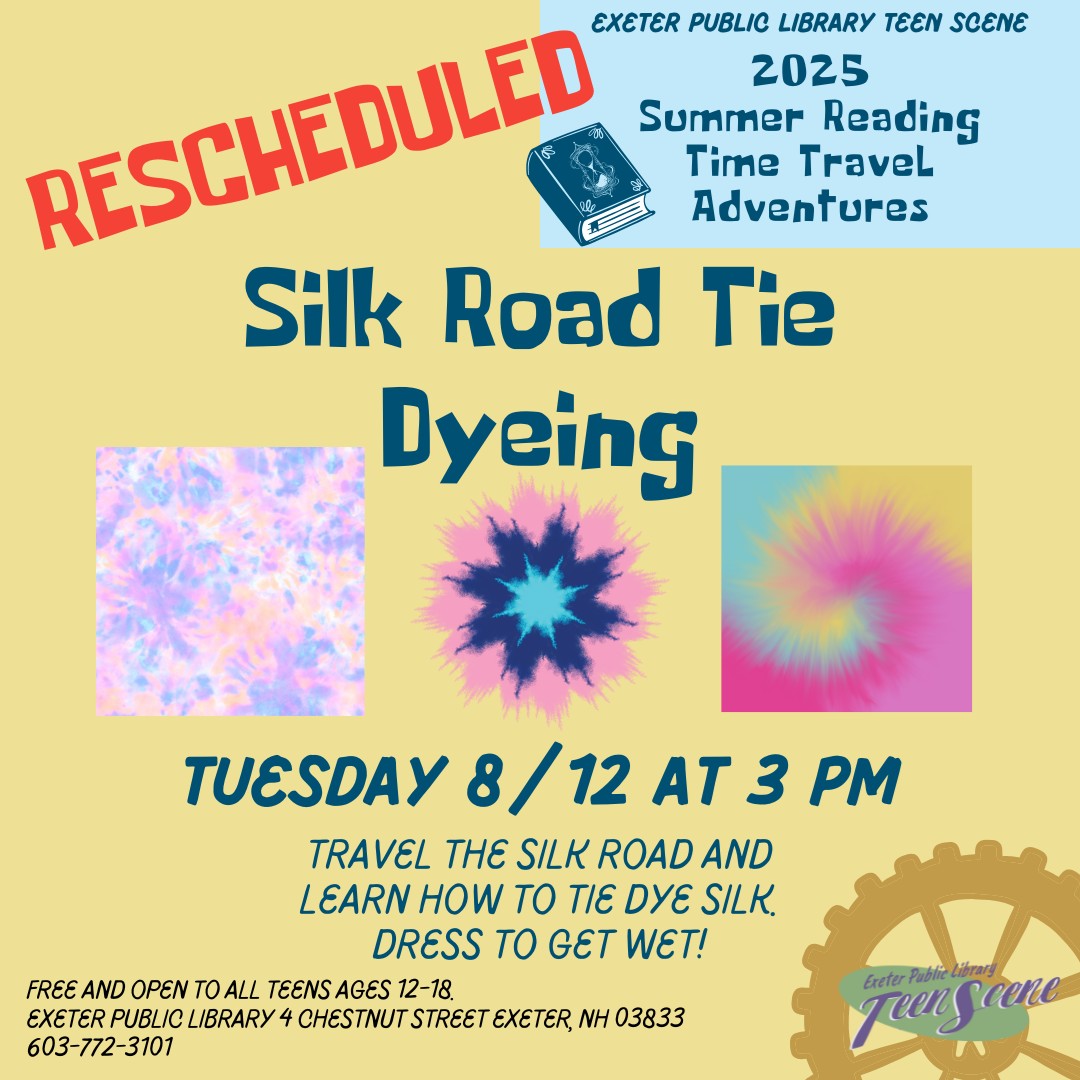 Teen Tuesday: Silk Road Tie Dyeing on Tuesday, August 12 at 3 PM.