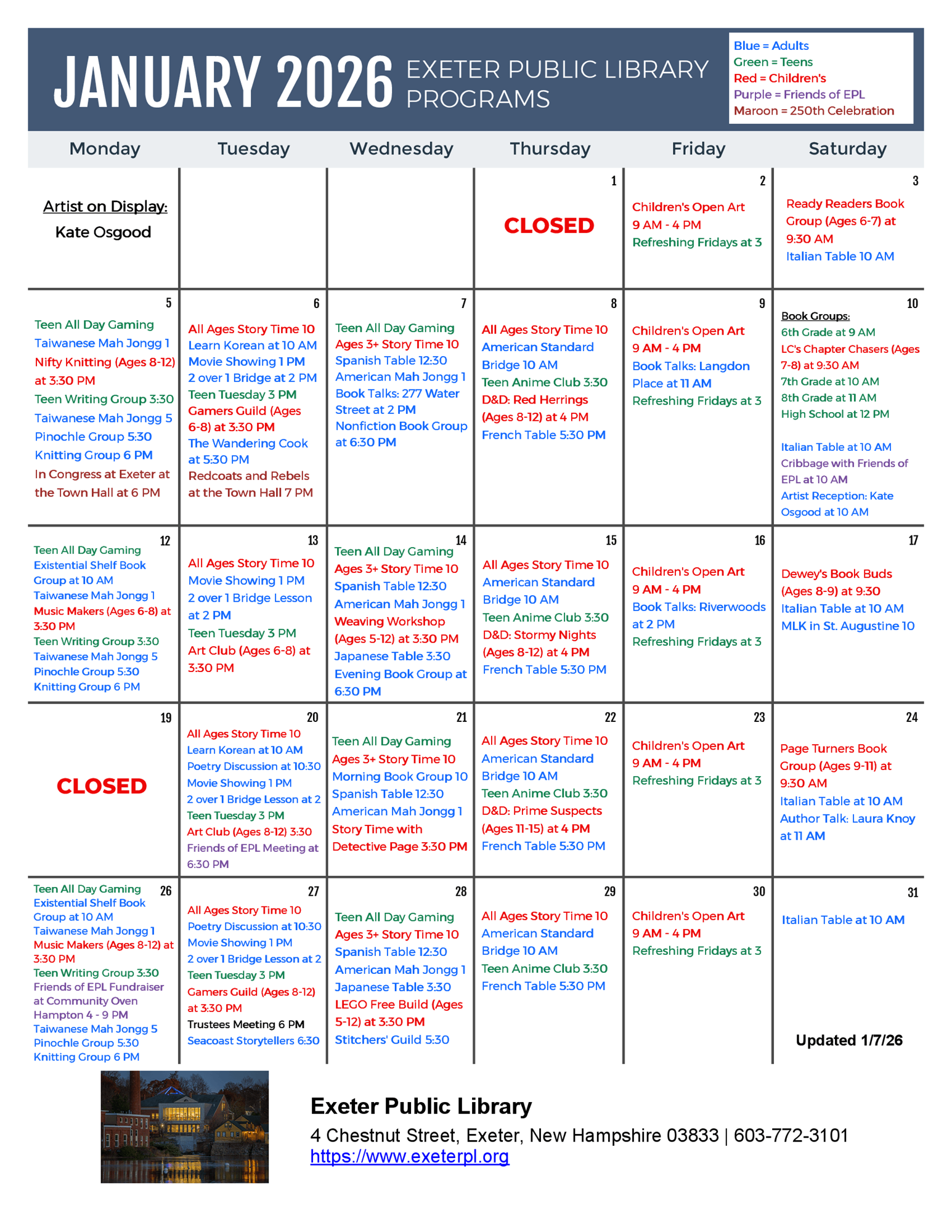 January 2026 Programs Calendar
