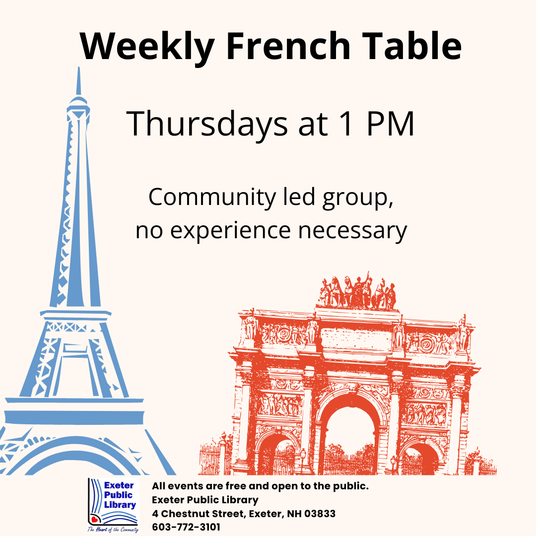 Weekly French Table Thursdays at 1 PM starting February 6.