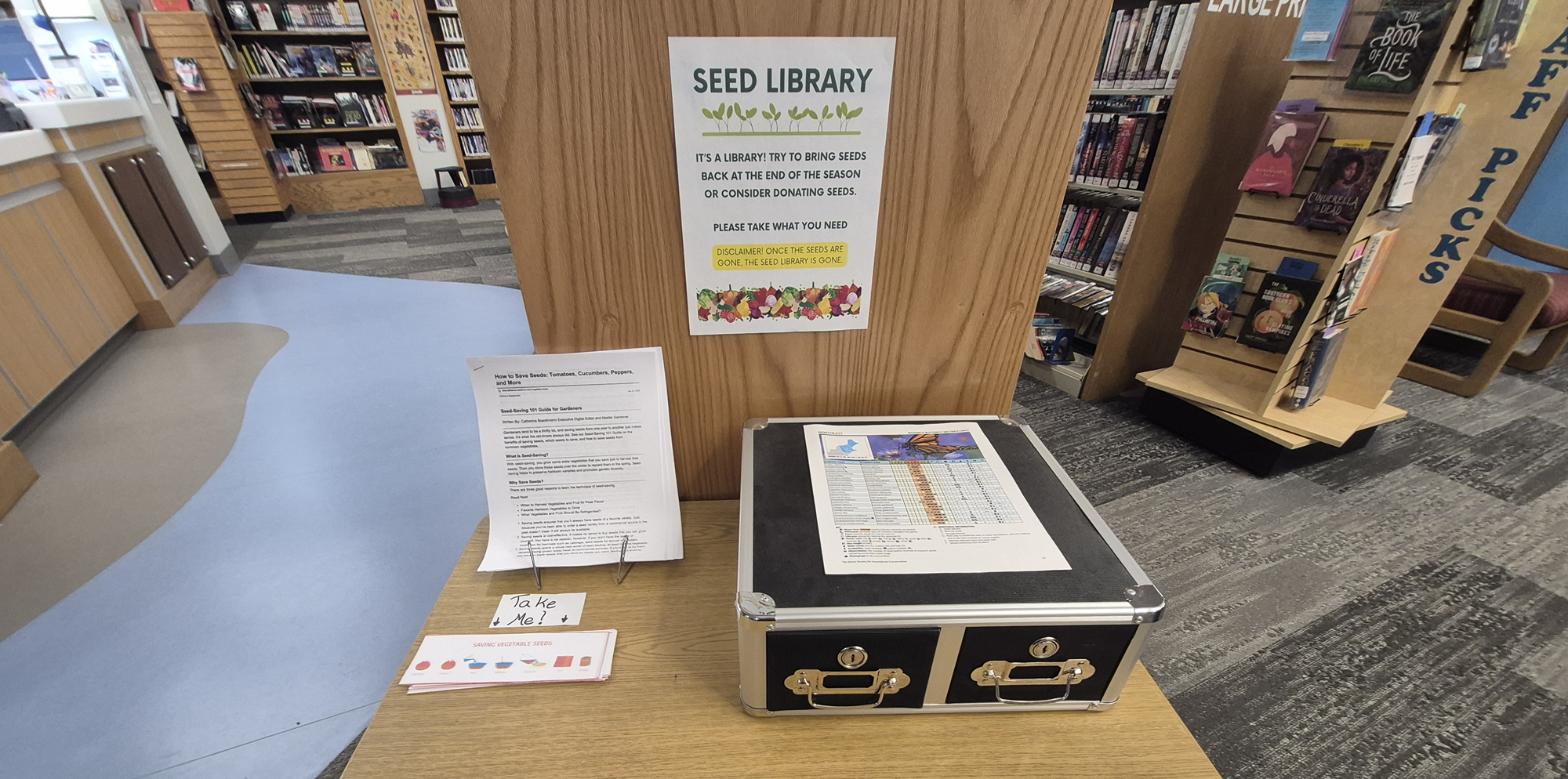 The Seed Library next to the Adult Information Desk. The Seed Library next to the Adult Information Desk.