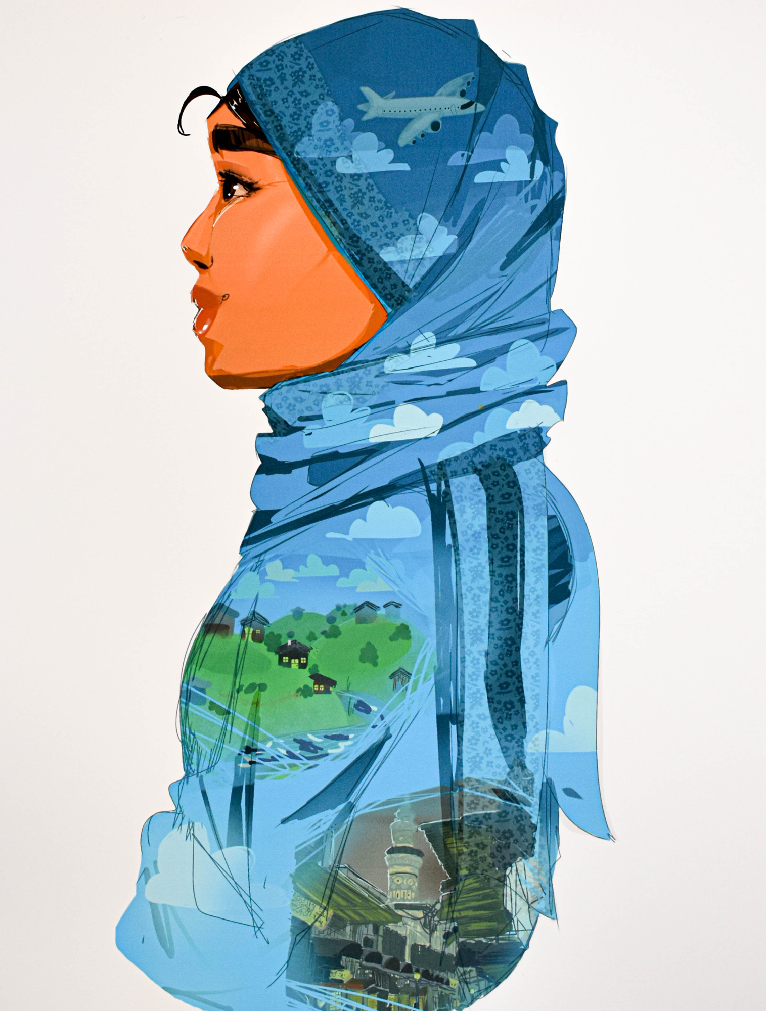 Painting of a young woman wearing a hijab by Helen G., featured in Racial Unity Team's A&P Challenge Belonging Exhibit in March Painting of a young woman wearing a hijab by Helen G., featured in Racial Unity Team's A&P Challenge Belonging Exhibit in March