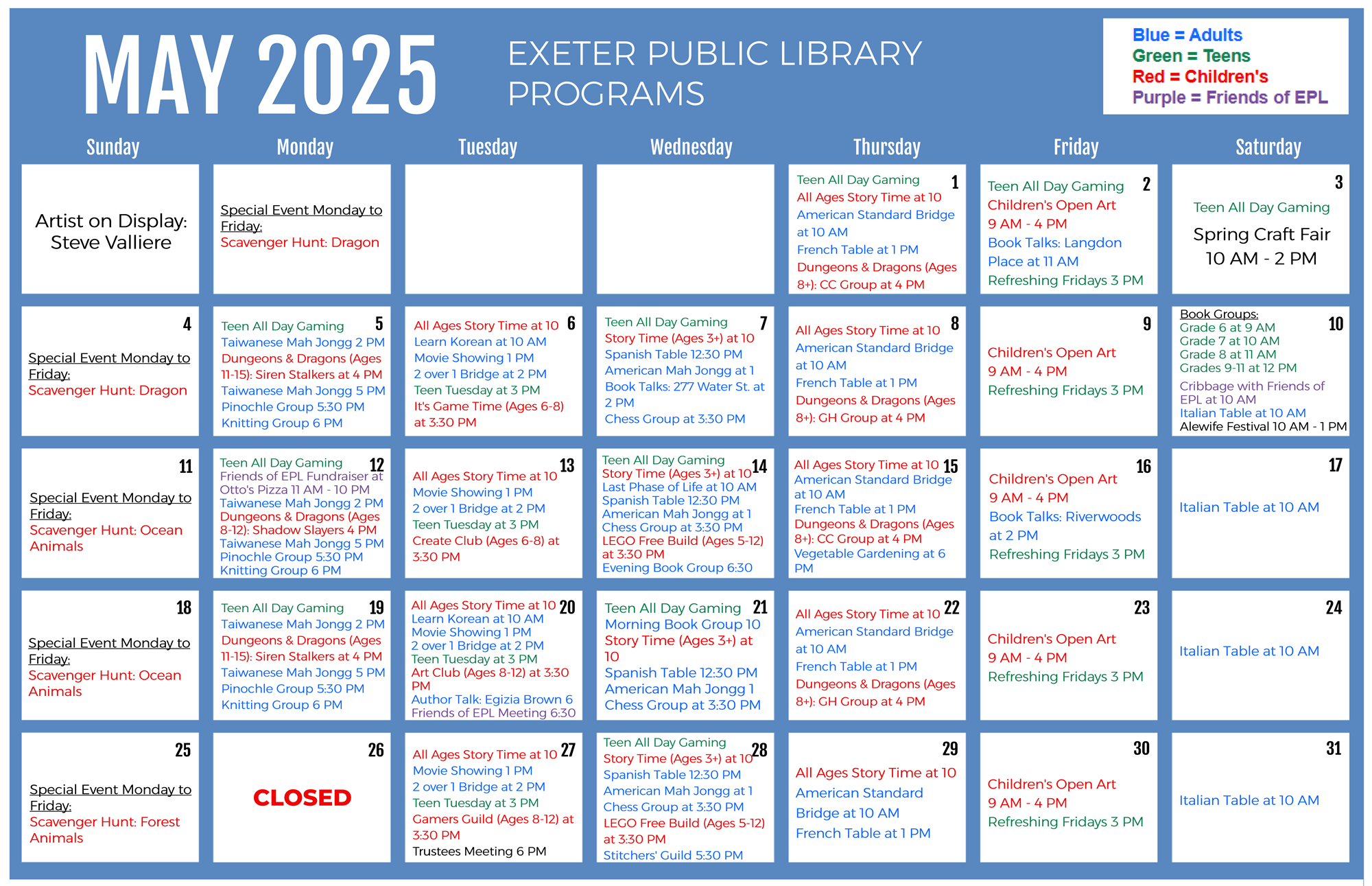 May 2025 Programs Calendar