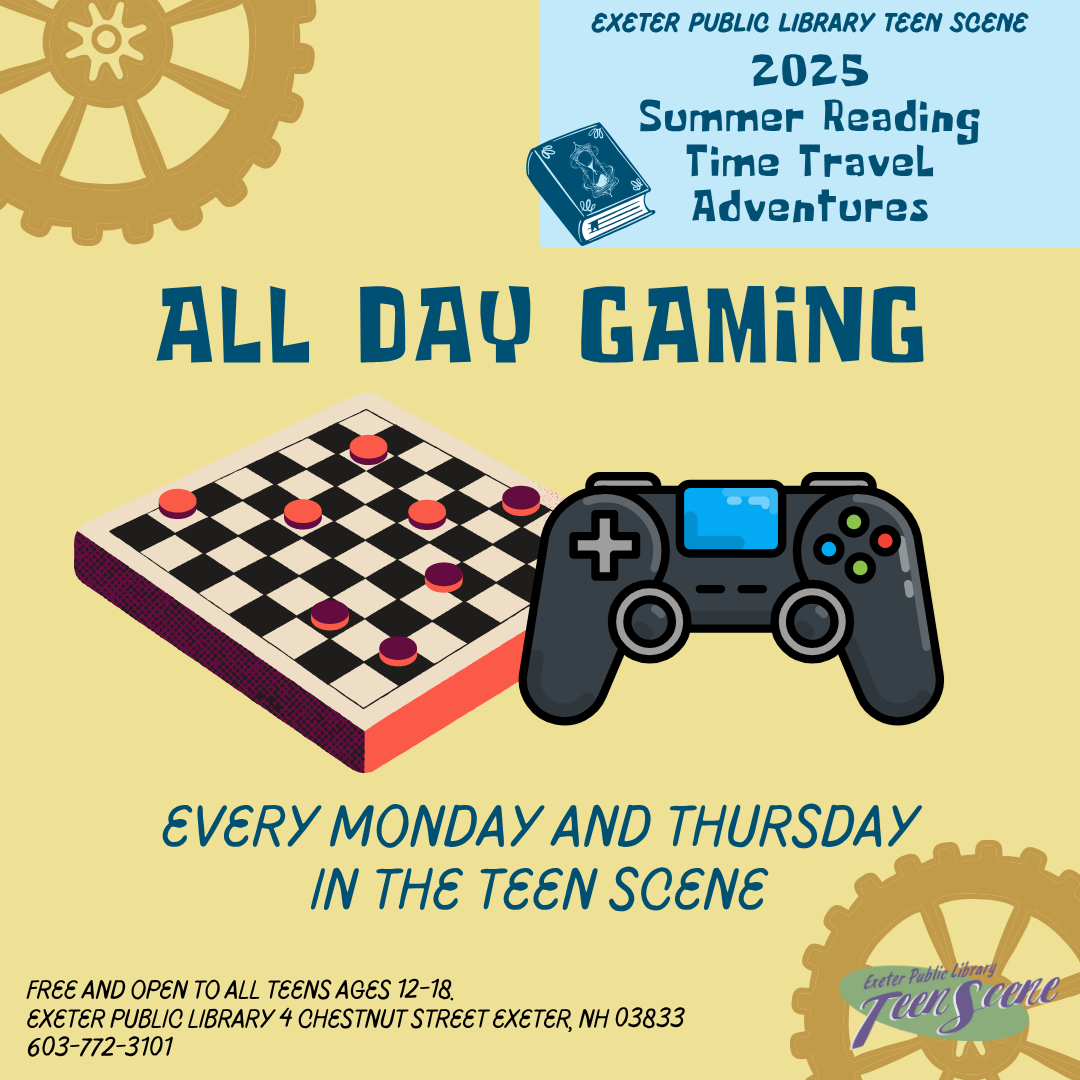 All Day Gaming every Monday and Thursday in the Teen Scene.