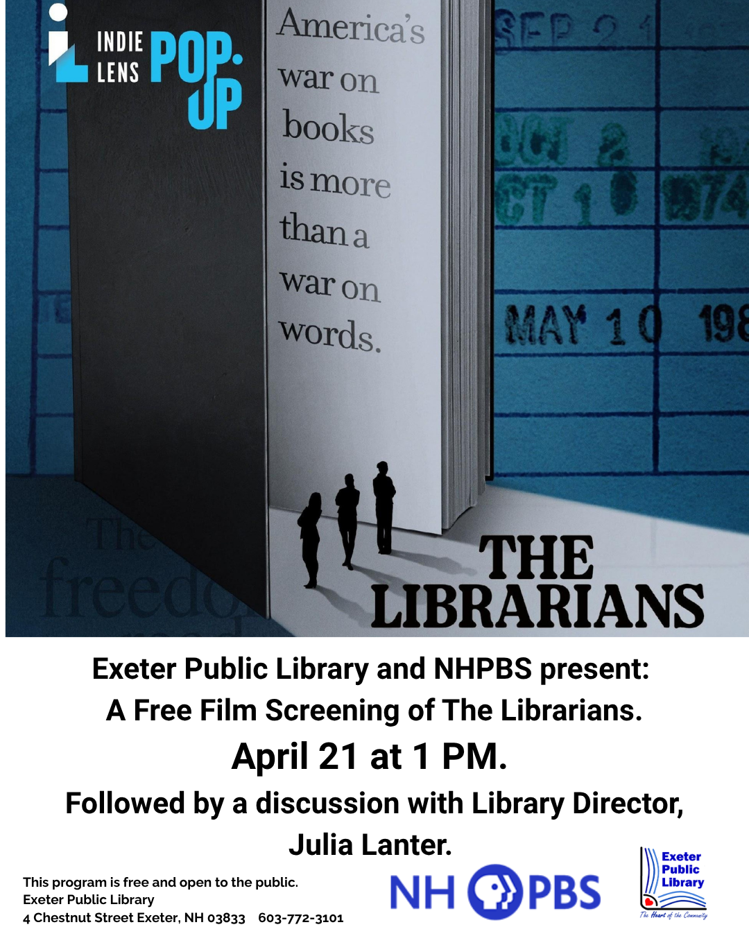 Free Film Screening of The Librarians on Tuesday, April 21 at 1 PM.