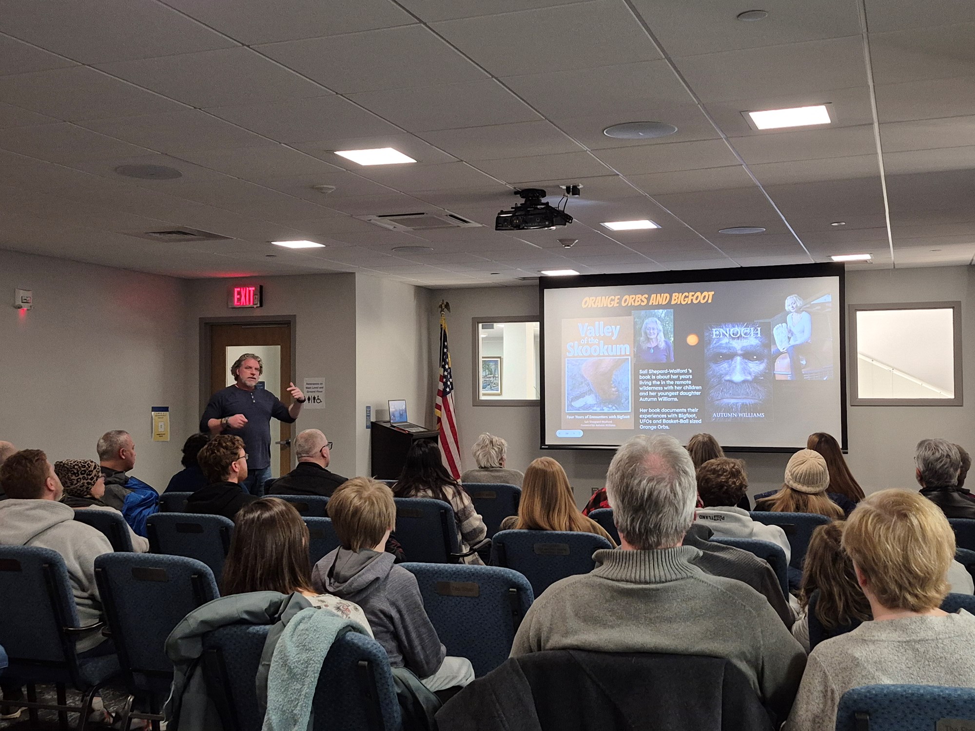 Ronny LeBlanc presenting in the Meeting Room of the library.