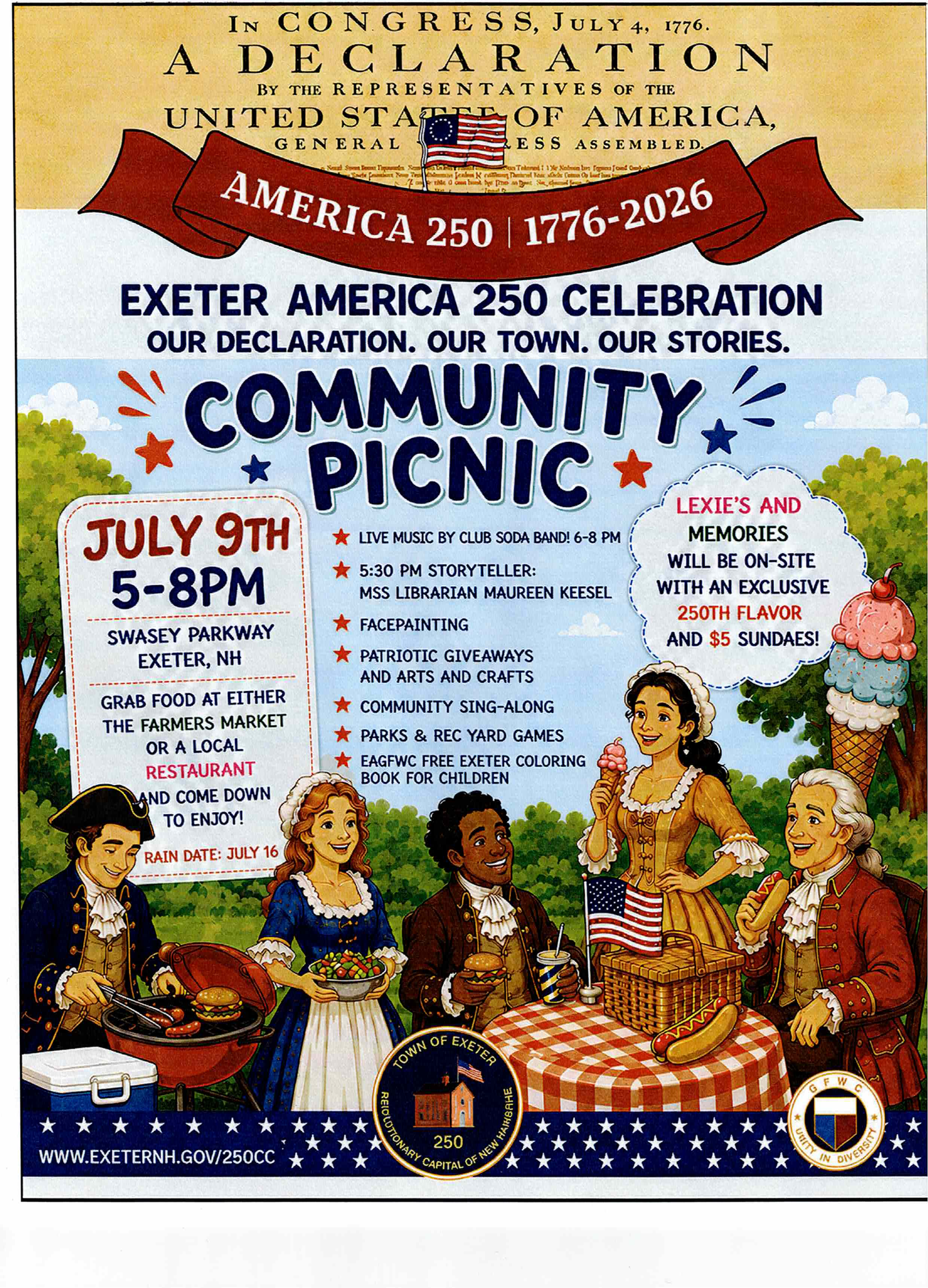 Community Picnic on Thursday, July 9 from 5 - 8 PM in Swasey Parkway.