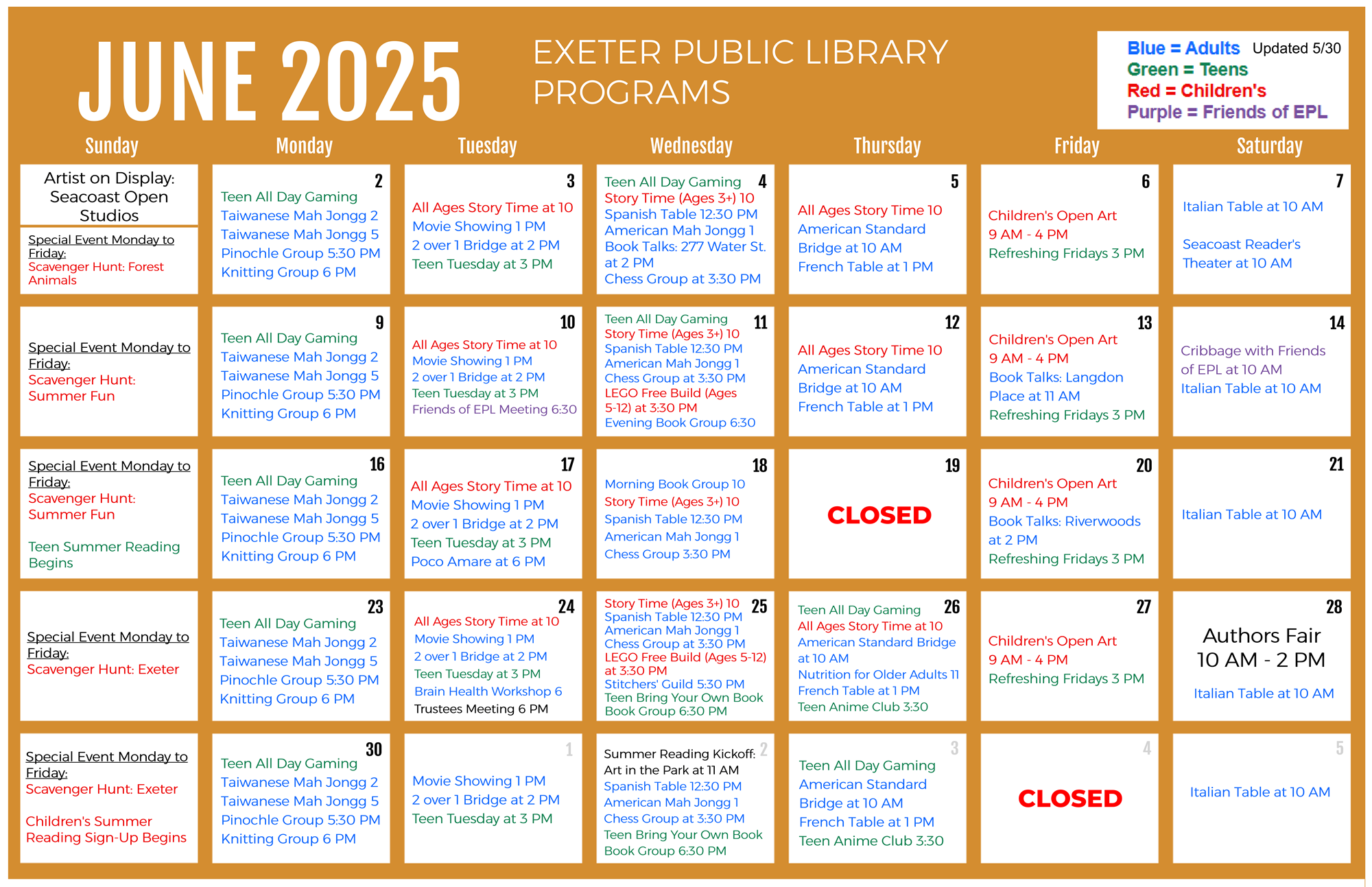 June 2025 Programs Calendar