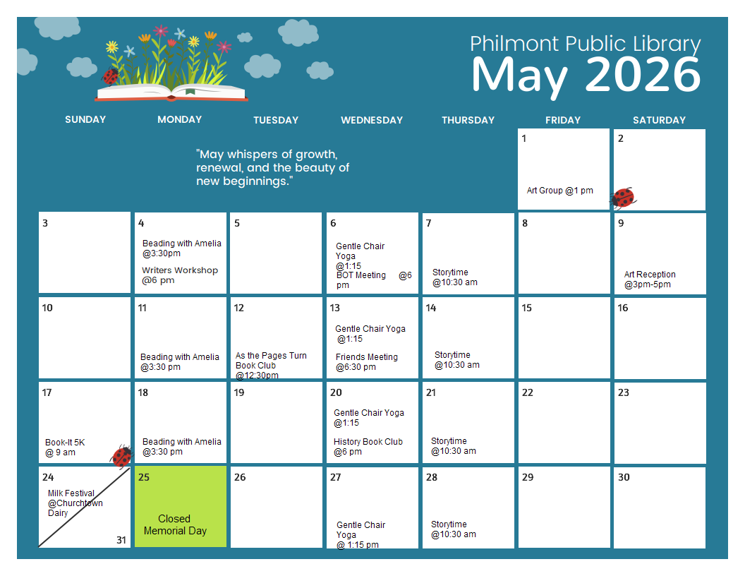 image of May event calendar at the Library