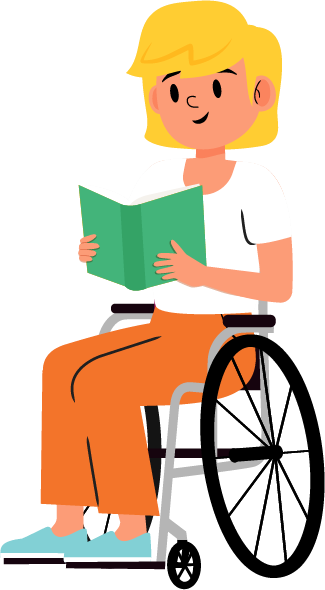 Illustration of person in a wheelchair reading
