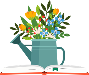 Icons - Watering Can with Flowers and Book - Teal