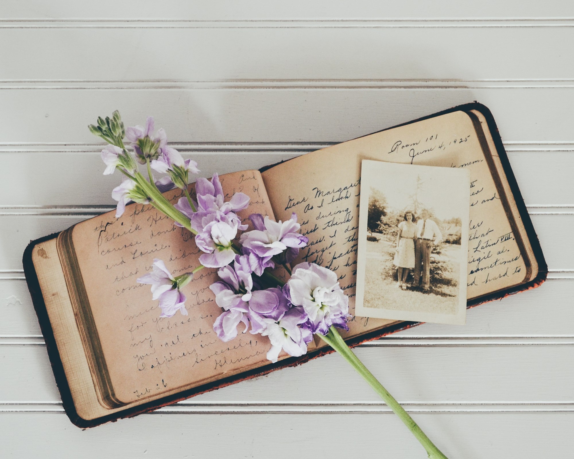 Old Journal with Photos and Flowers