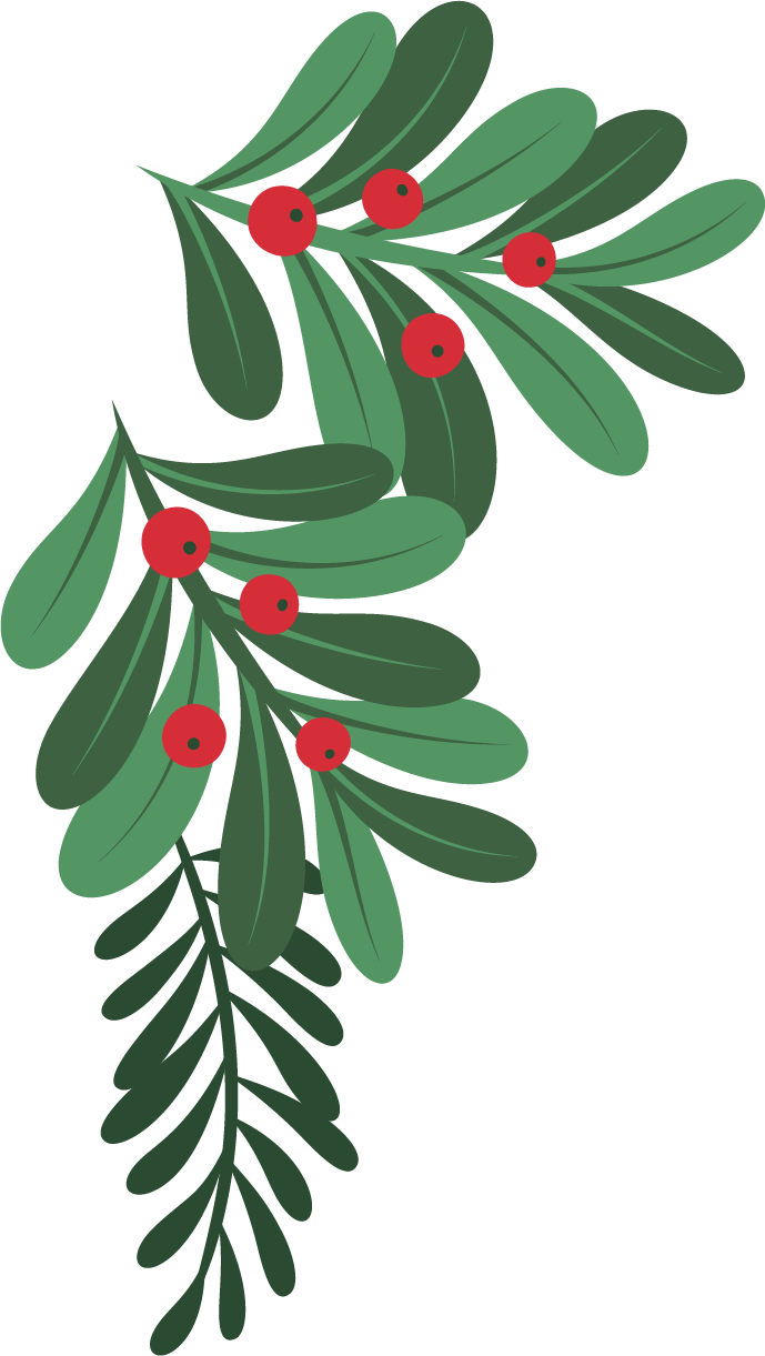 Group of Holiday Branches with Red Berries