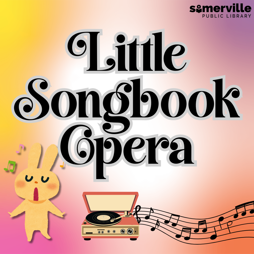 A record player with singing bunny. Text reads "little song book opera."