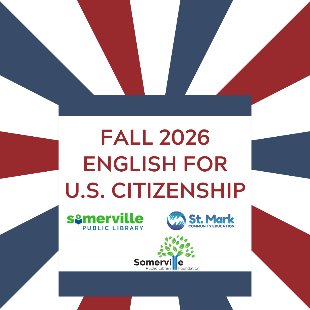  A red, white, and blue pattern. Text reads "fall 2026 english for u.s. citizenship."