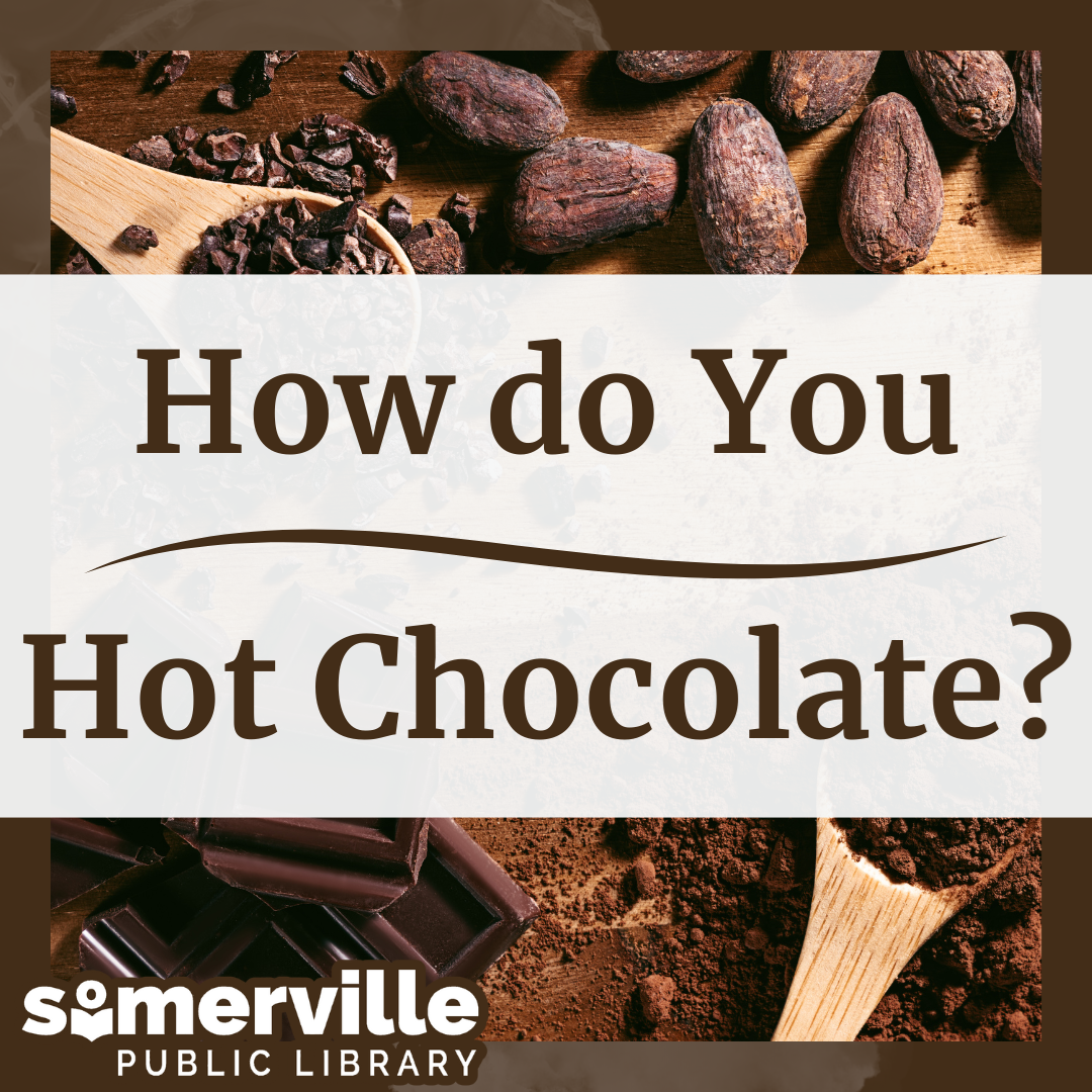 Cocoa beans, chocolate, and cocoa powder on a cutting board. Transcript: How do you hot chocolate?