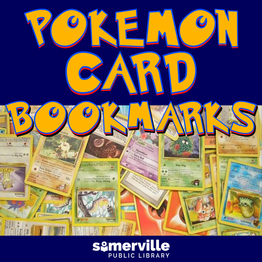 A photo of a pile of pokemon cards. Text reads "pokemon card bookmarks." Includes link to a detailed calendar listing (opens in new tab).